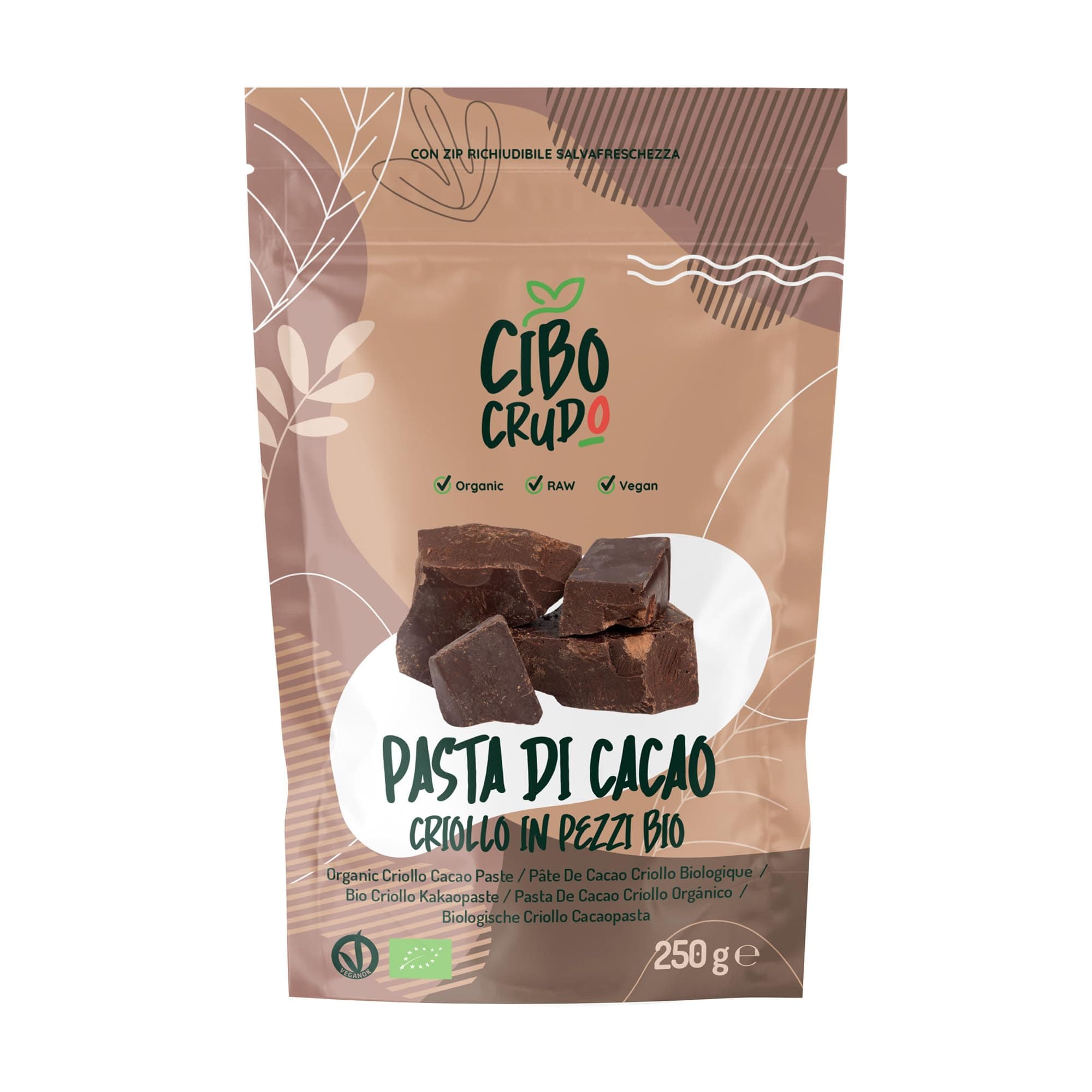 Pasta di Cacao Criollo in Pezzi Biologico - 250g. Cacao 100% Puro e Lavorato a Basse Temperature dal Perù. Contiene Antiossidanti e Minerali. Ingrediente per Dolci Biscotti e Torte.