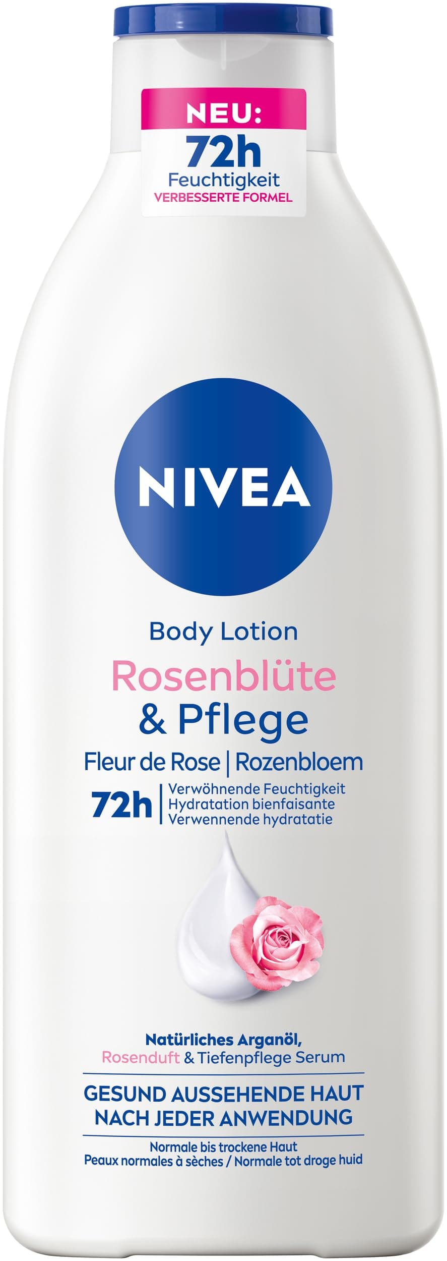 NIVEA Body Lotion Rosenblüte & Pflege, Körpercreme mit Tiefenpflege Serum für 72h Feuchtigkeit, Körperlotion mit Arganöl natürlichen Ursprungs (400 ml)