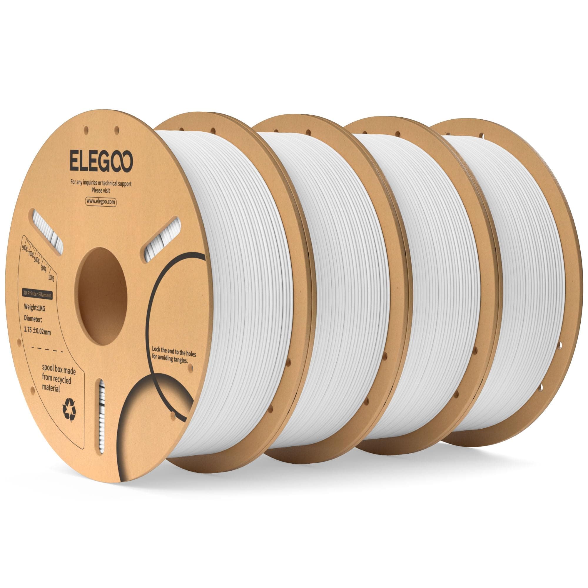 ELEGOO Filamento PLA 1.75 4KG Blanco, Filamento para Impresora 3D, Precisión Dimensional +/- 0.02mm, Carrete Filamento 3D,para Mayoría Impresoras 3D