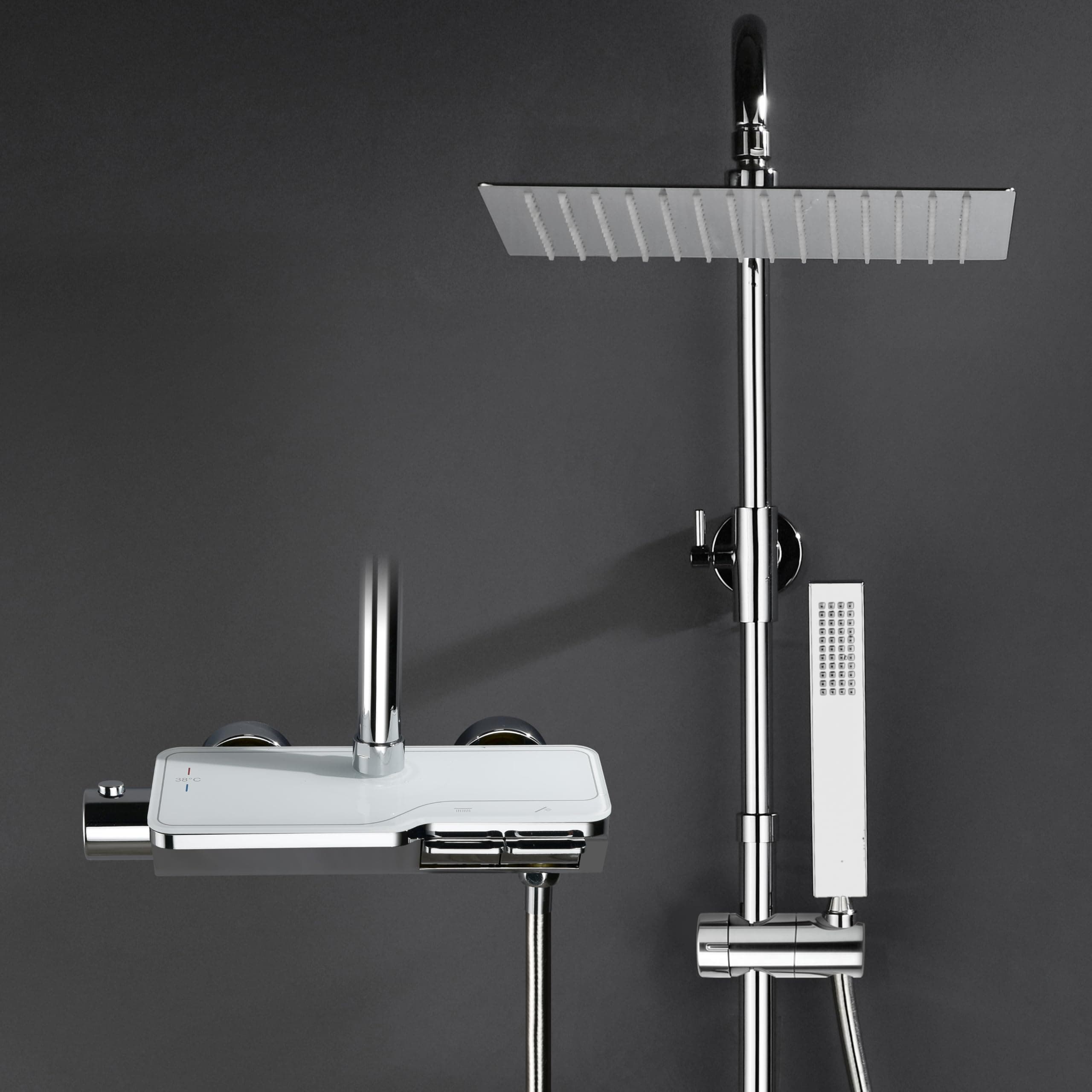 Görbach Kit Doccia con Termostatico in Acciaio INOX 304, Soffione a Pioggia con Doccetta Cromo, Set Doccia a Pioggia con Doccetta