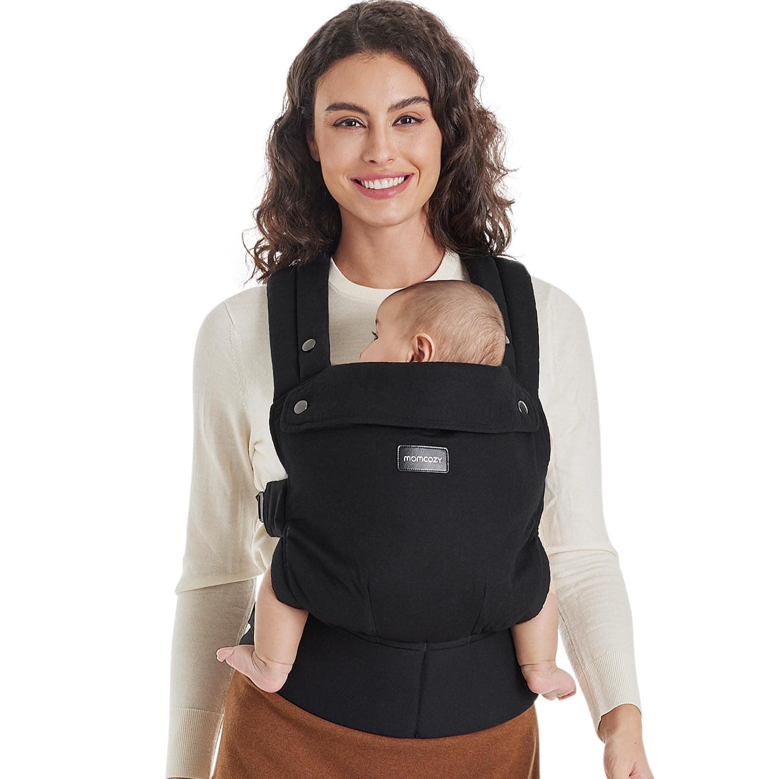 Marsupio Momcozy - Ergonomico, confortevole e leggero, per bambini da 3,2–20 kg(3-24 mesi), facile da indossare, ideale per genitori a mani libere, Nero