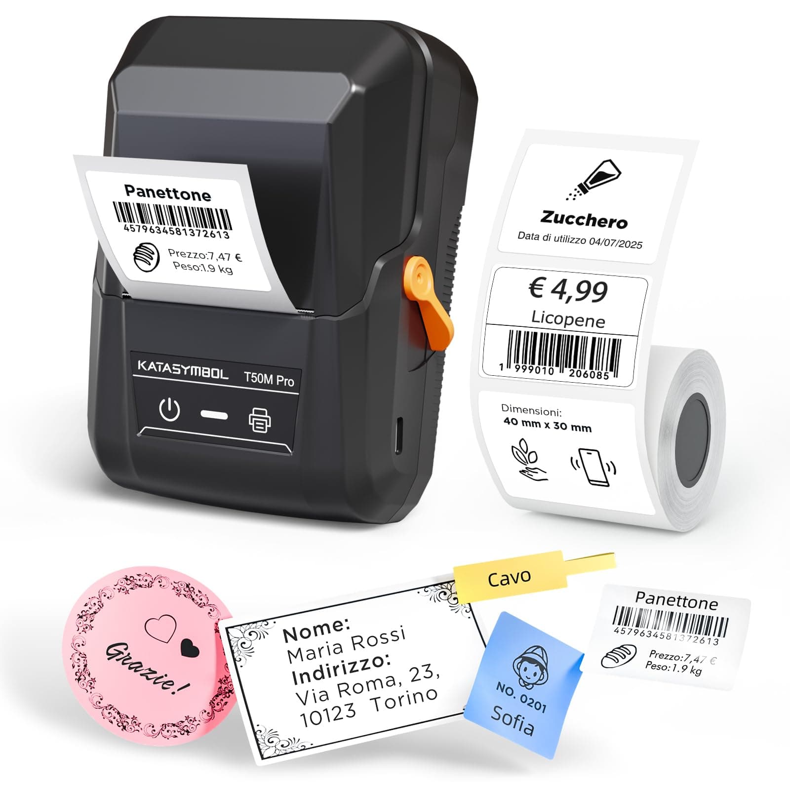 SUPVAN T50M Pro Etichettatrice Bluetooth con Nastro, Nero | Etichette larghe impermeabili, stampa HD, App 30 caratteri/660+ icone, senza inchiostro, uso scuola/casa/piccole attività
