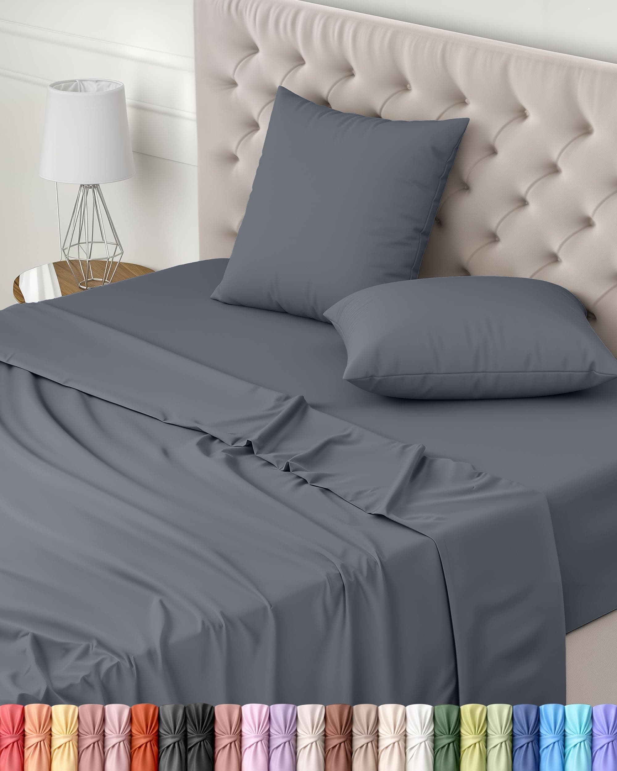 Utopia Bedding Parure de Lit 160x200, Draps de Lit 2 Personnes, Ensemble de Draps 4 Pièces, Polyester Microfibre, 1 Drap Housse 160x200, 1 Drap Plat 266x259 et 2 Taies d'oreillers 65x65, Gris