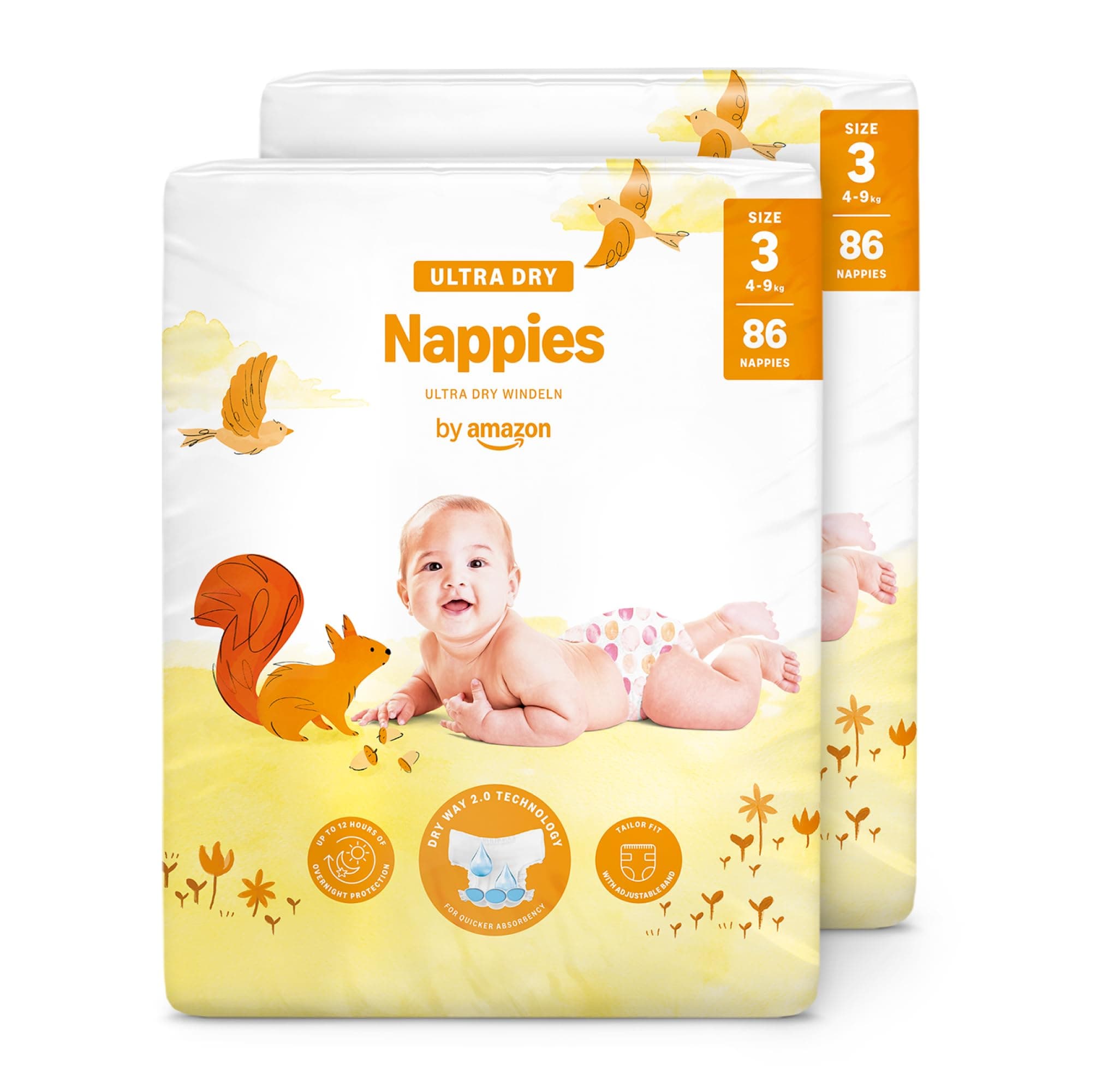 by Amazon Ultra Dry Nappies - Taglia 3 (4-9kg) - con Canali - 172 Pannolini (2 Confezioni da 86) (Stesso Prodotto Commercializzato in Precedenza con il Marchio Mama Bear)