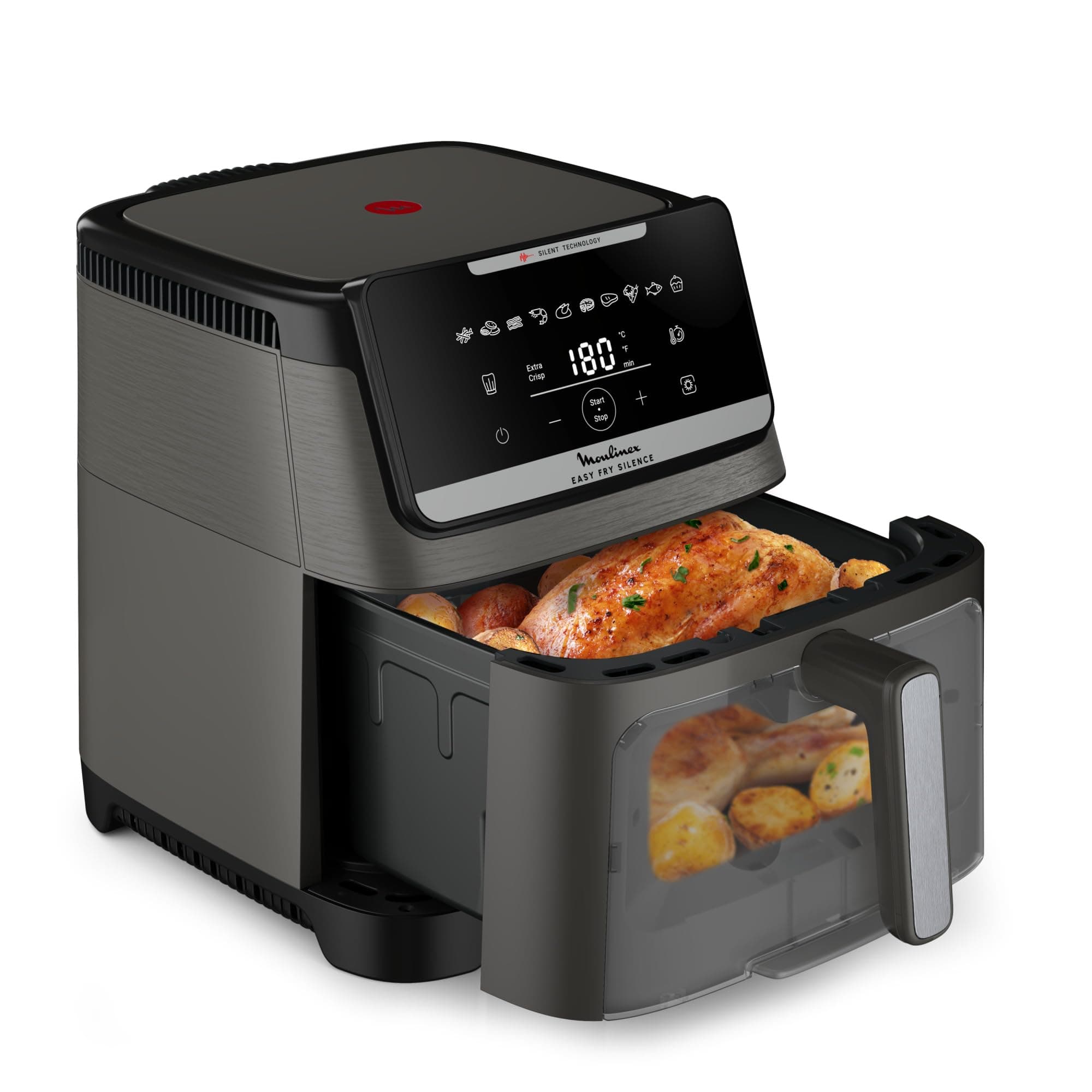 Moulinex Easy Fry Silence 7L, Friggitrice ad Aria Silenziosa e Compatta, Fino a 8 Persone, Frontale del cestello rimovibile, Finestra di Visualizzazione, EZ846HF0