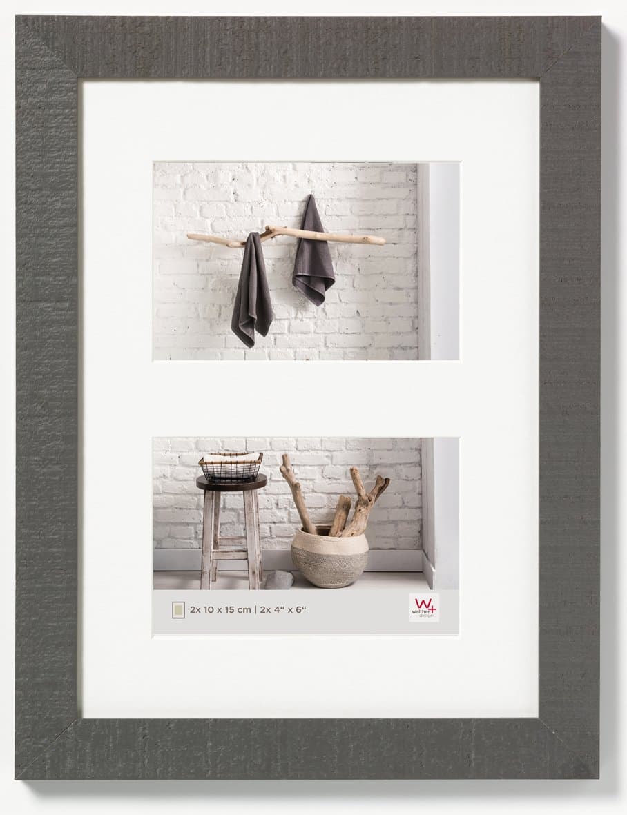 walther design Grigio 2X 10x15 cm Galleria con passe-partout, Cornice in Legno per la casa HO215D