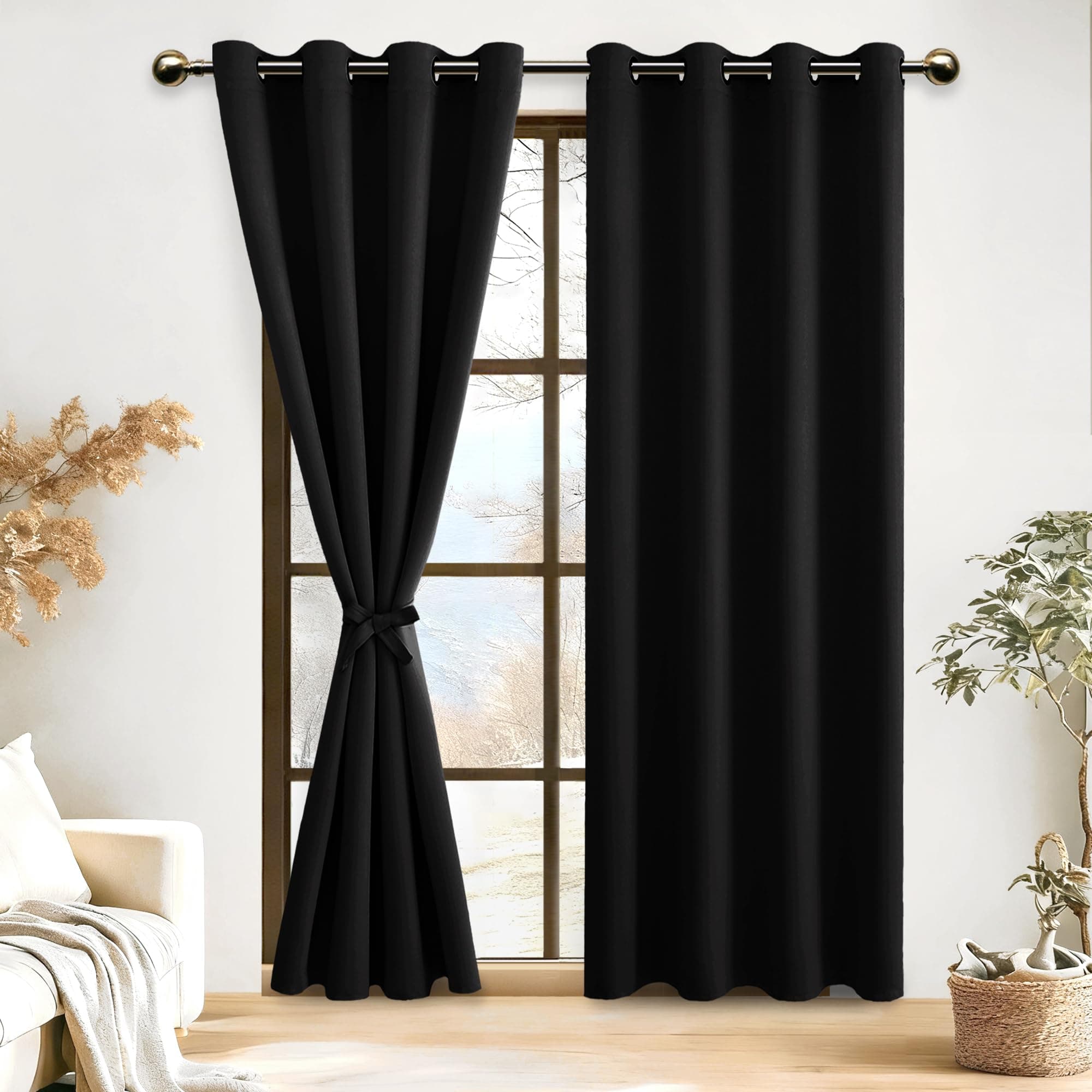 DWCN 2 Pièces Rideau Occultants Thermique Isolant Anti Froid à Oeillets, Rideaux Opaques de Couleur Foncée pour Chambre et Salon, 140x228 CM (Largeur x Hauteur), Noir Halloween