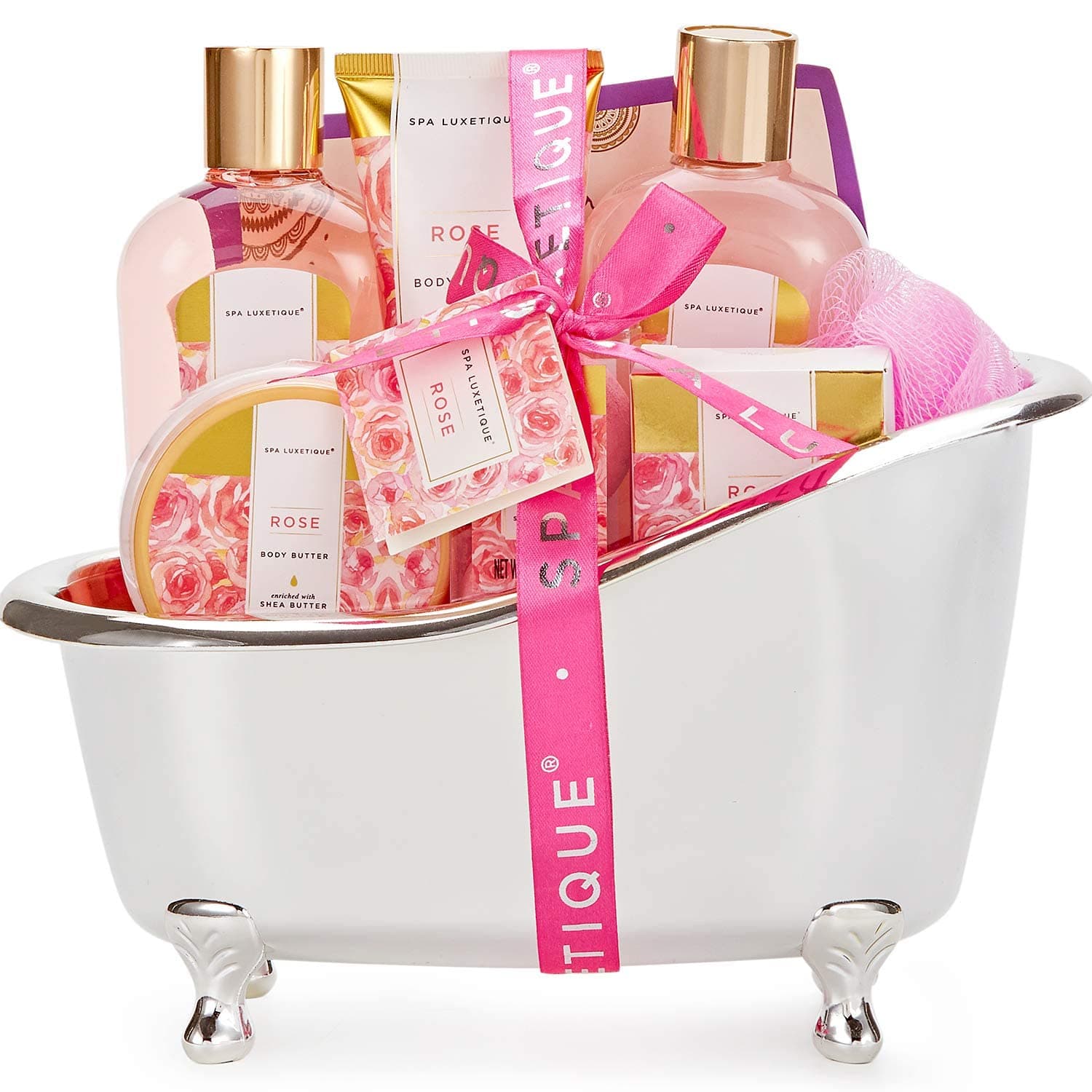 Spa Luxetique Coffret Cadeau Femme-8pcs Rosa Coffret Soin Beauté Femme Comprend Gel Douche,Beurre de Karité,Bombe de Bain,Bain Moussant, Cadeau Fete des Meres, Idee Cadeau Anniversaire Femme Maman