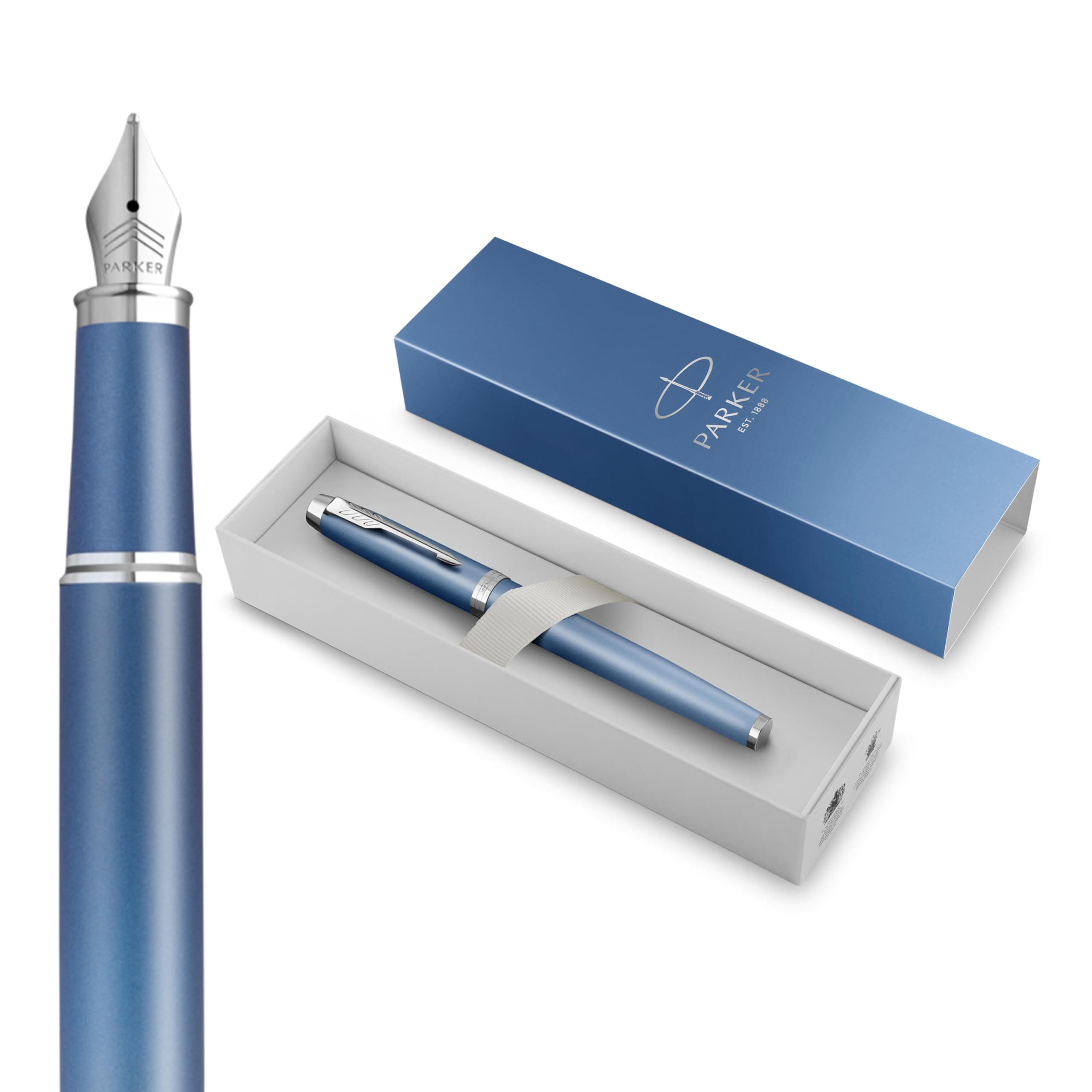 Parker IM Writing Rituals Füller | Gehäuse in ruhevollem Blau mit Farbverlauf und Chrome-Zierteilen | Füllfederhalter mit Feiner Feder | blaue Tinte | Geschenkbox