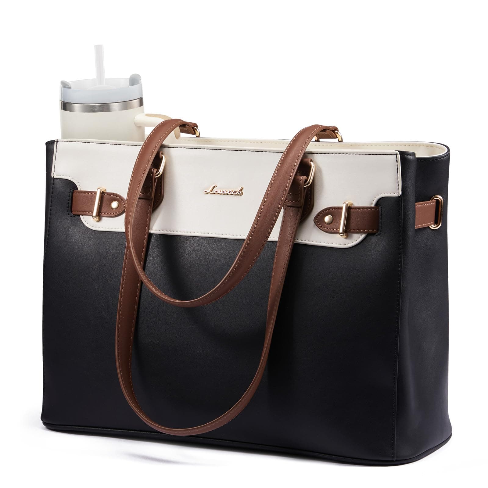 LOVEVOOK Handtasche Damen Mittelgroß, 15,6" Shopper Tasche Arbeitstasche Elegant Laptoptasche Groß, PU Leder Tote Bag Women Lehrertasche Aktentasche mit Laptopfach für Business, Schule, Büro