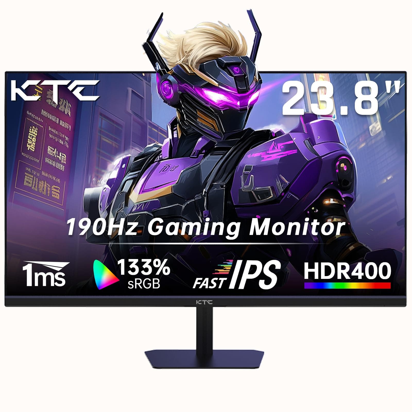 KTC Écran PC Gamer 24 Pouces, FHD 1080P@180Hz (OC 190Hz) avec dalle Fast IPS, Temps Réponse 1ms, FreeSync/G-Sync, HDR400, 133% sRGB, HDMI 2.0 / DP 1.4, Filtre Matériel Anti-Lumière Bleue, VESA 100×100