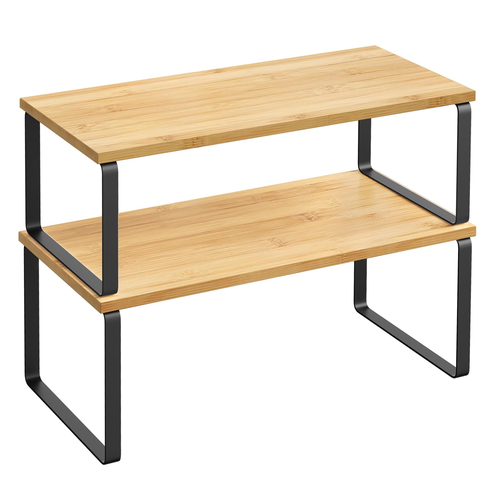 SONGMICS Gewürzregal, 2er Set Küchen-Organizer, Küchenregal, Schrank-Organizer Küche, erweiterbar, kleines Regal, stapelbar, Metall und Holzwerkstoff, tintenschwarz-naturbeige KCS200B01