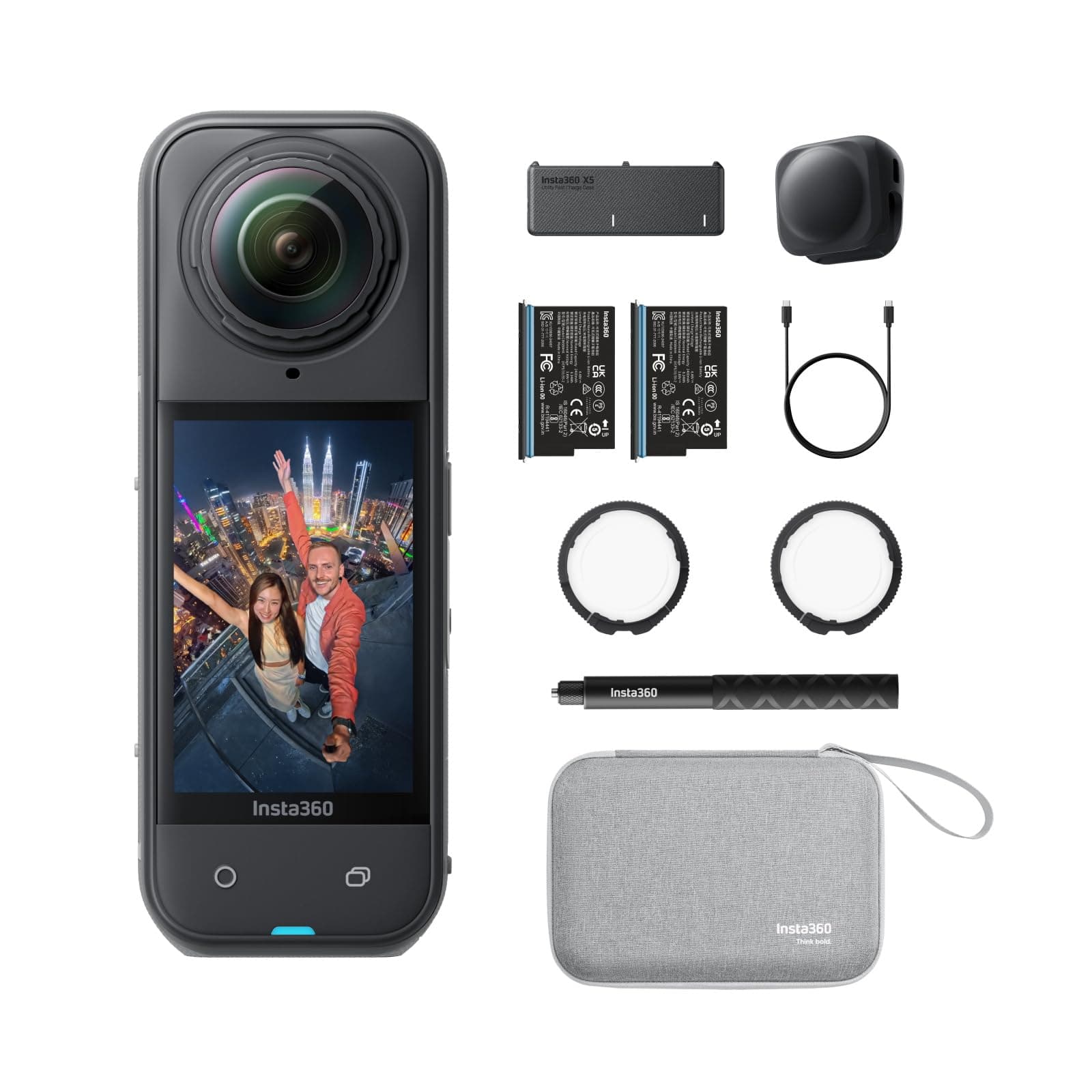 Insta360 X5 Pack Essentiels - Caméra 360 8K, Perche à Selfie Invisible, qualité Premium Jour et Nuit, objectifs Robustes & remplaçables, Appareil Photo vidéo étanche, dashcam, pour vlog, Moto