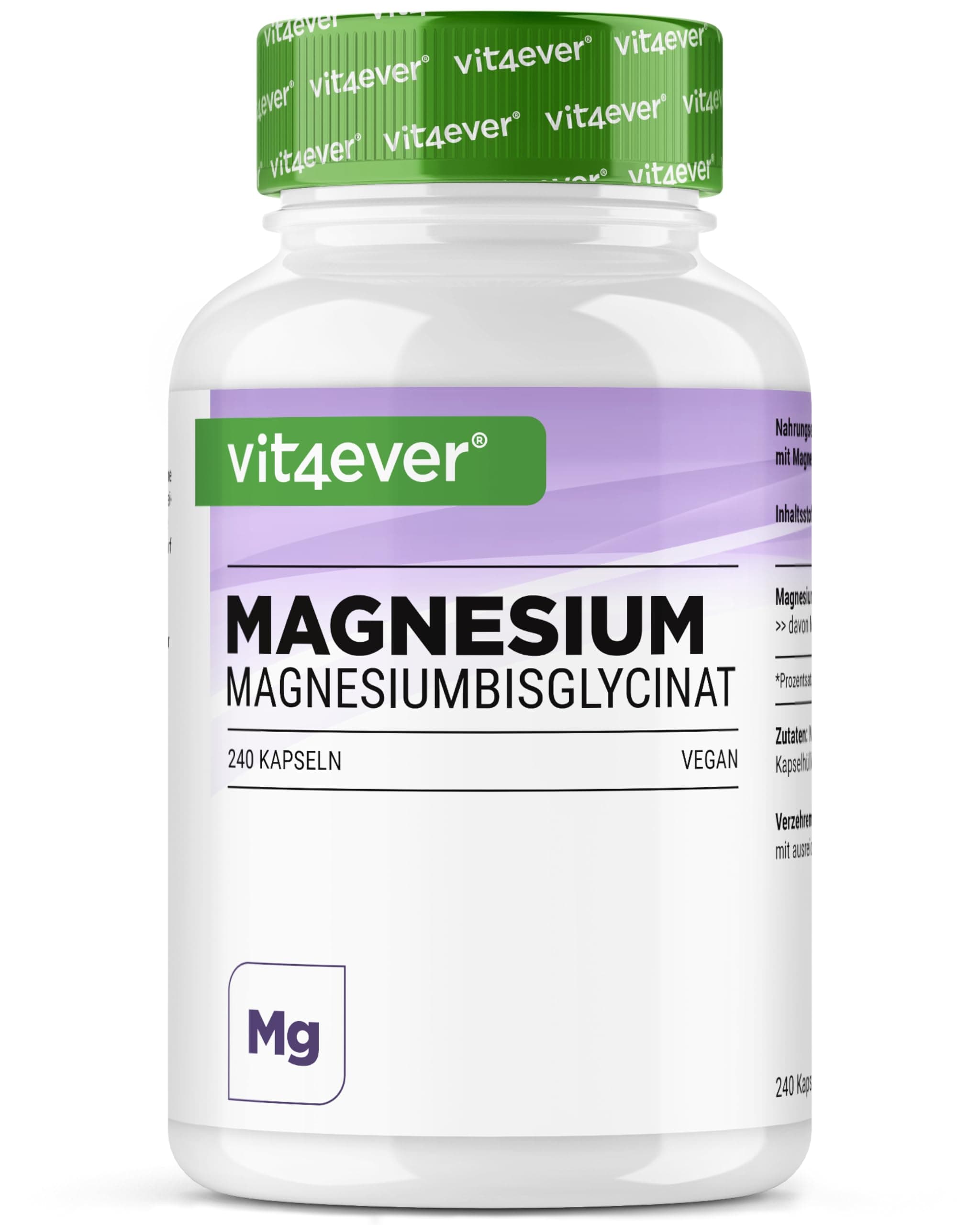 Bisglicinato de Magnesio - 240 Cápsulas - 300 mg de Magnesio Elemental por dosis diaria - Premium: Magnesio Quelado - Vegano - Alta Dosis