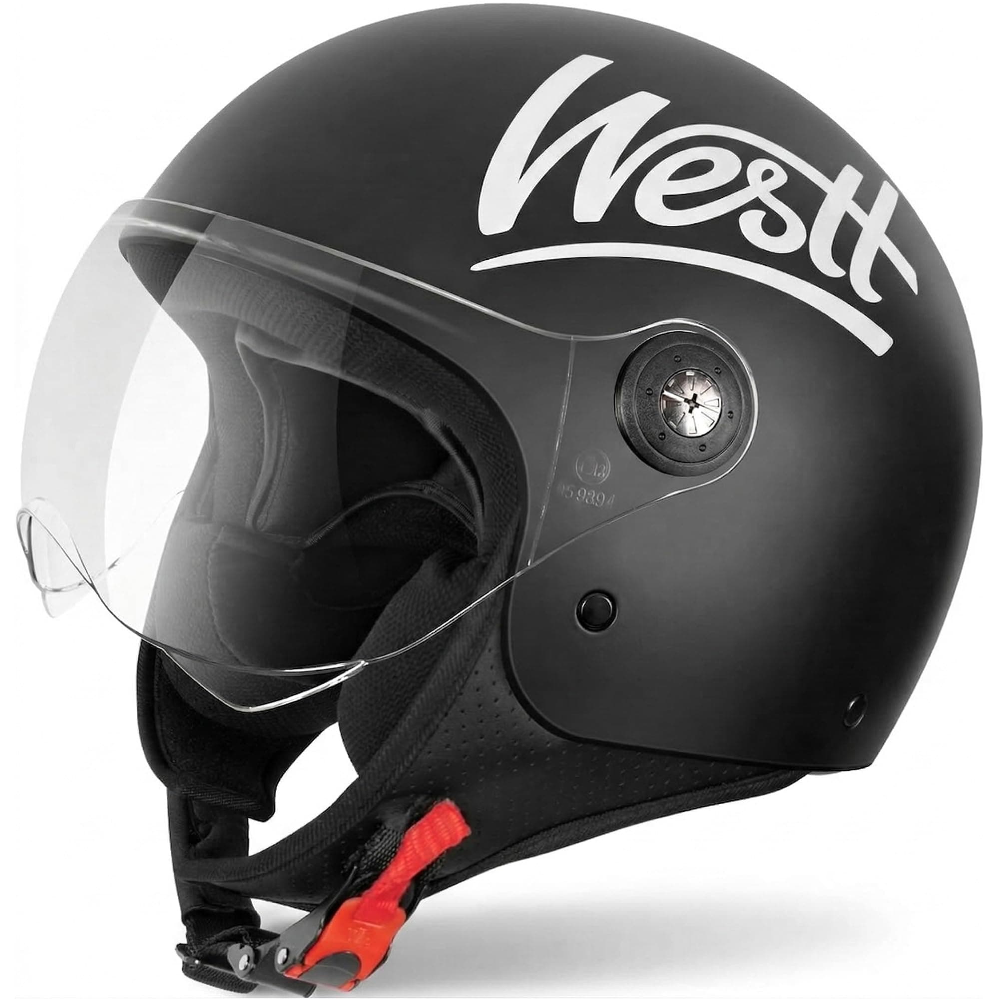 Westt Casco Moto Hombre Mujer - Casco Moto Jet ECE 22.06 Homologado - Casco Scooter con Visera Transparente - Ligero 1100g - Interior Desmontable y Lavable - Tallas S - XL