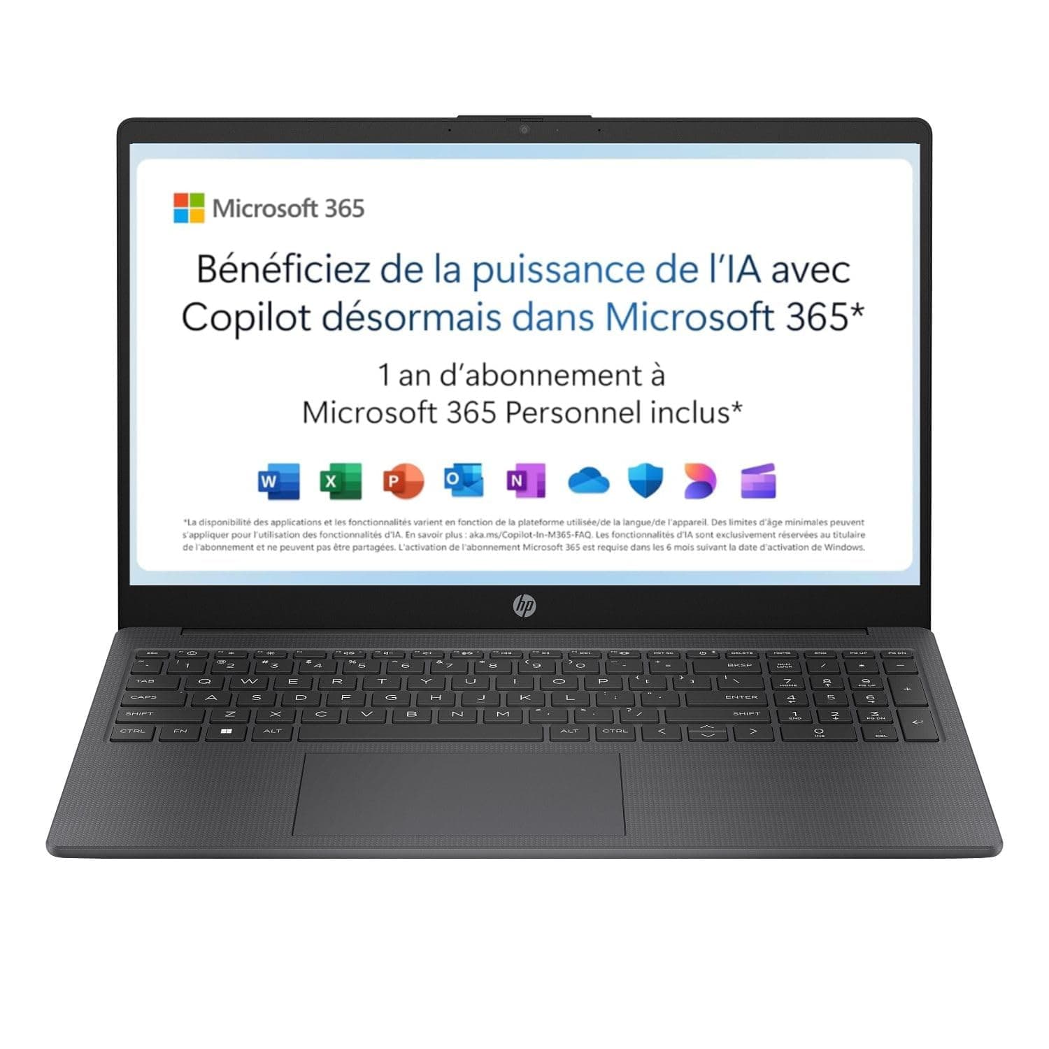HP 15-fd0001sf Ordinateur Portable 15,6" FHD, PC Portable (Intel Celeron N100, RAM 4 Go, UFS 128 Go, Intel UHD Graphics, Windows 11), Laptop Gris, AZERTY, Microsoft 365 Personnel 12 Mois Inclus