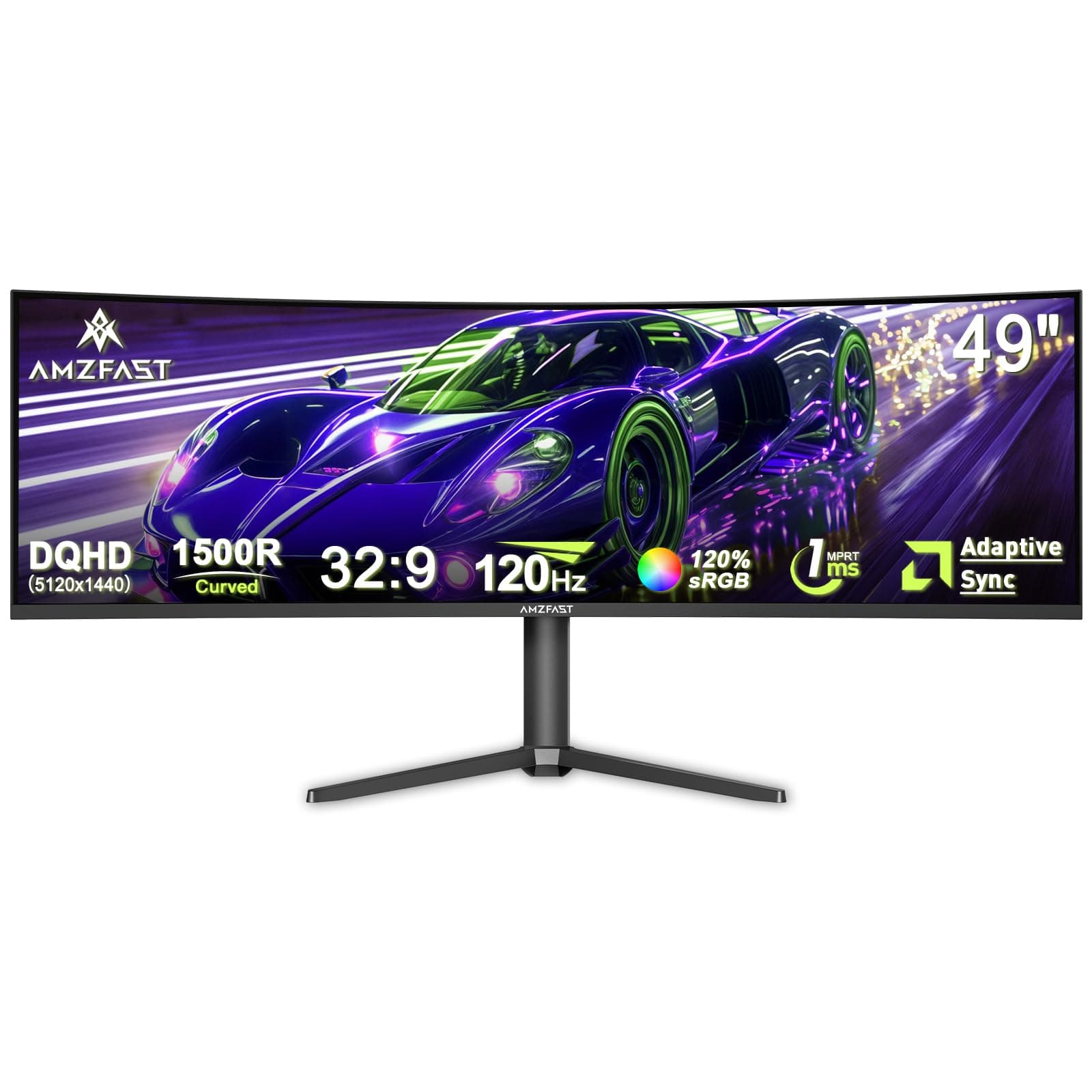 Amzfast Ecran Pc Gamer Incurvé 49 Pouces, 120Hz, DQHD(5120x1440), 32:9 Ultrawide Moniteur, 1MS MPRT, Eyes Care, sRGB 120%, Adaptive Sync, HDR, HDMI 2.0 * 2/DP 1.4 * 2, VESA 75x75, PIP/PBP, AMZG49C7U