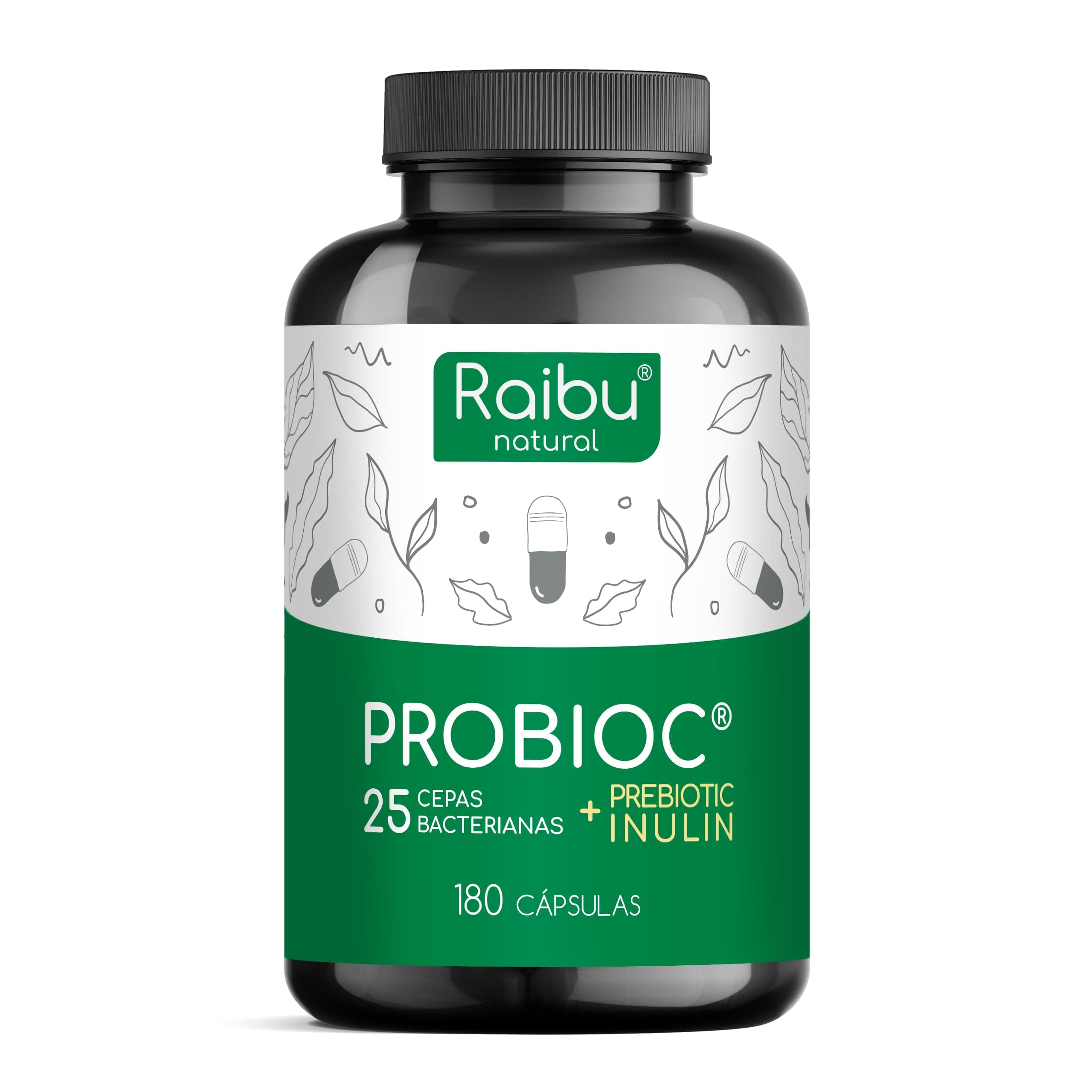 Probióticos y Prebióticos Intestinales con 25 Cepas Bacterianas + Inulina, 180 Cápsulas - 60 Mil Millones de UFC: Flora Intestinal Completa - Lactobacillus, Bifidobacterium, Máxima Concentración