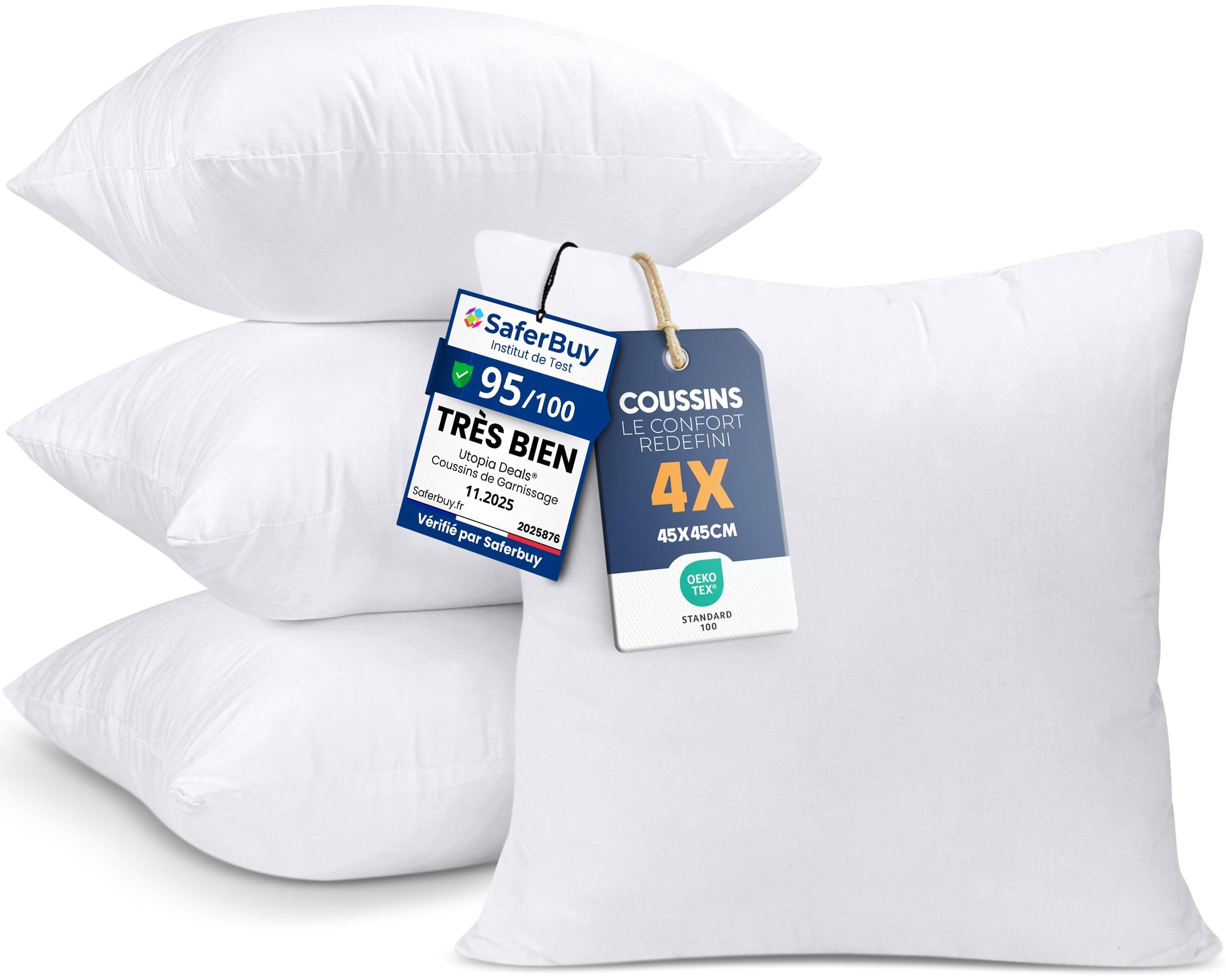 Utopia Bedding Coussins de Garnissage 45 x 45 cm (Lot de 4), Coussin à Recouvrir, Oreillers Intérieur, Rembourrage Coussins (Blanc)