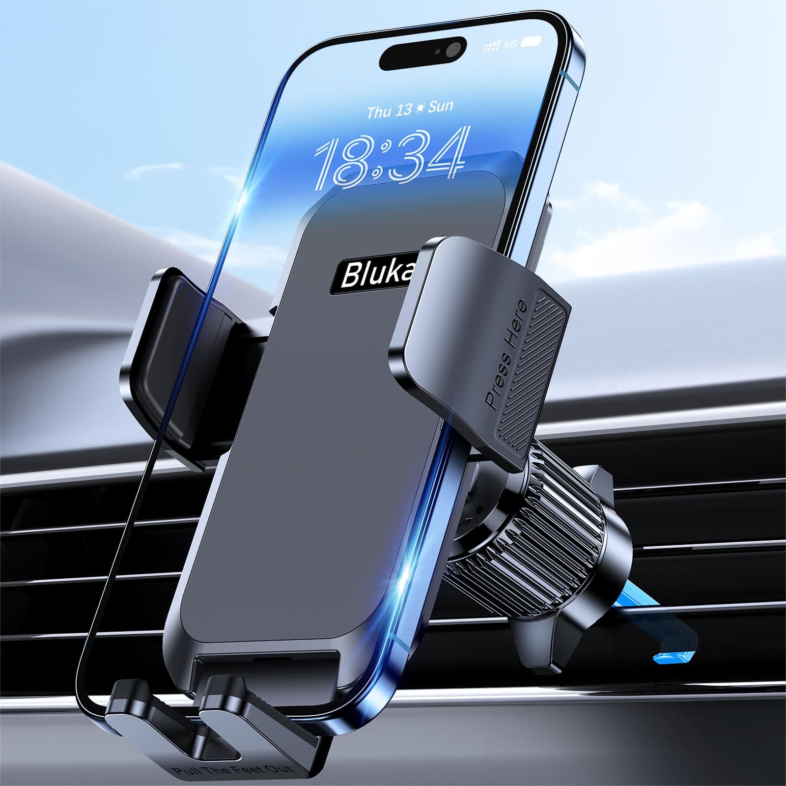 Blukar Soporte Móvil Coche, Soporte Teléfono Coche del Aire Ventilación con 2023 Upgraded Clip Estable&360° Rotación, Liberación de un Botón Soporte Movil Coche para Smartphone/GPS 4.0''-7.0'' (Negro)