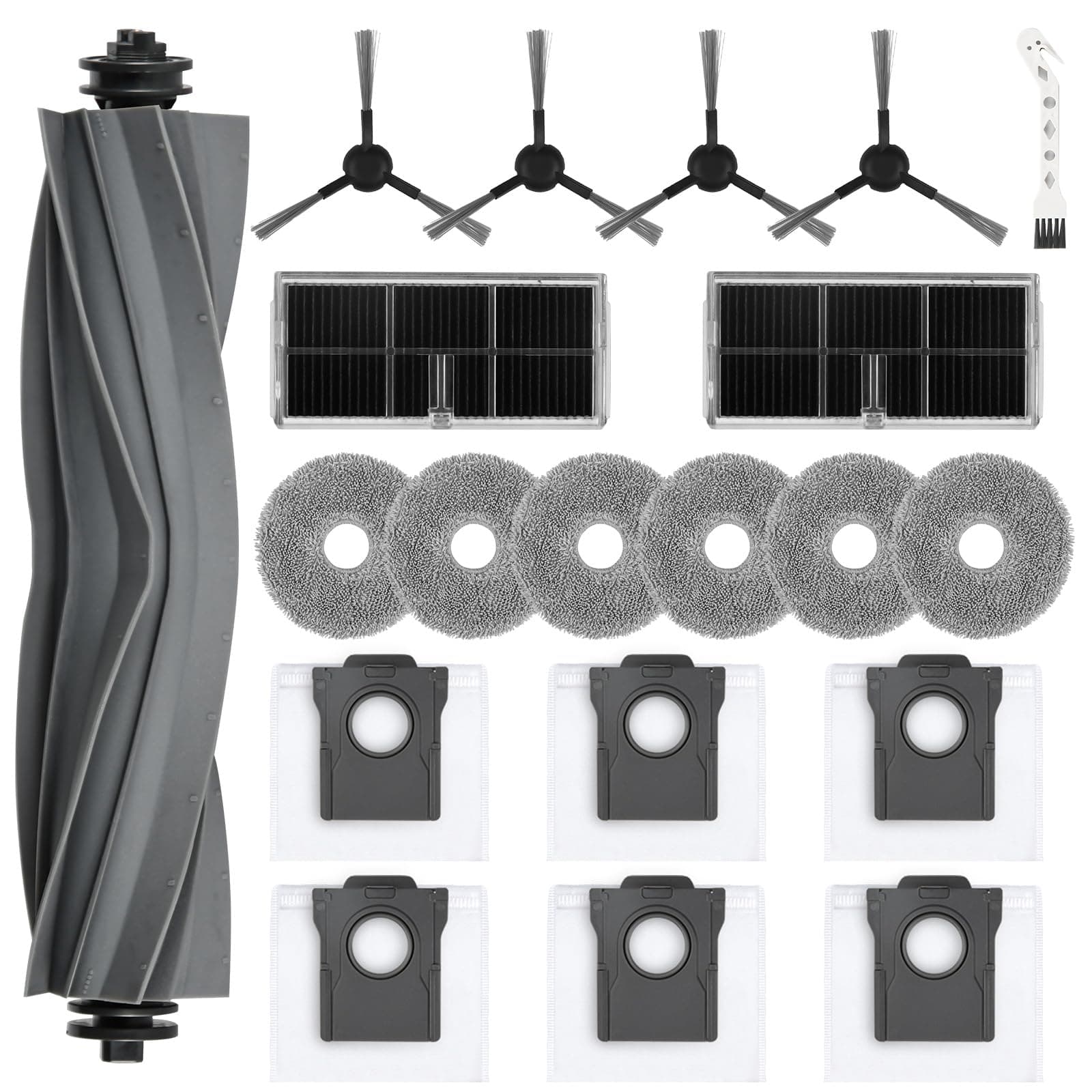 Lot de 20 Accessoires pour Dreame L10s Ultra Gen 2 / Mova E30 Ultra / L40 Ultra AE / L10s Pro Ultra Heat, 1 Brosse Principale, 6 Sacs à Poussière, 6 Serpillière, 4 Brosses Latérales, 2 Filtres