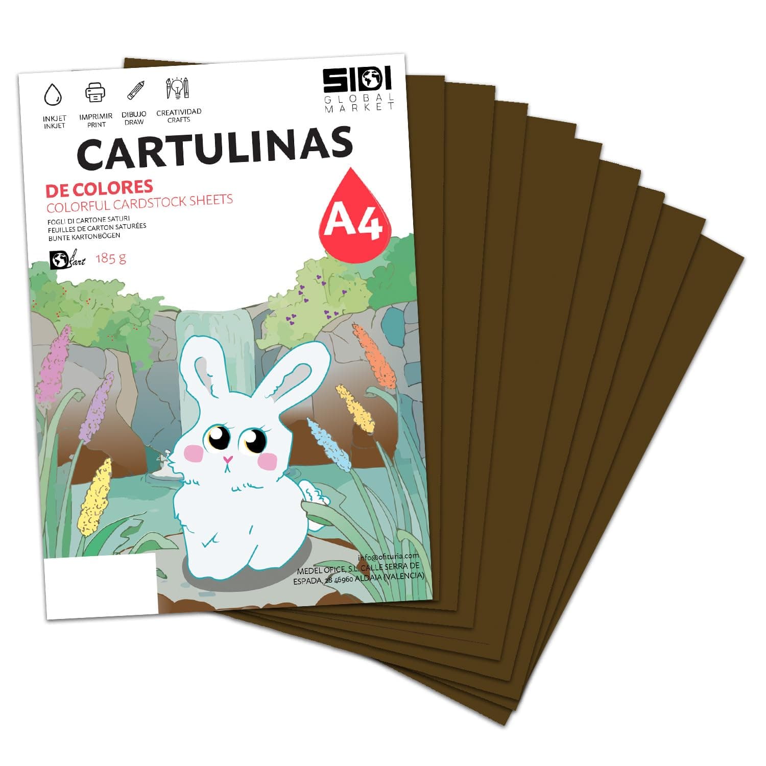 Cartulina A4 Marrón 185 g Papel Cartulina para Manualidades, Scrapbooking, Impresora Inkjet y Láser, Cartulina Gruesa – SIDI (marron, 25h)