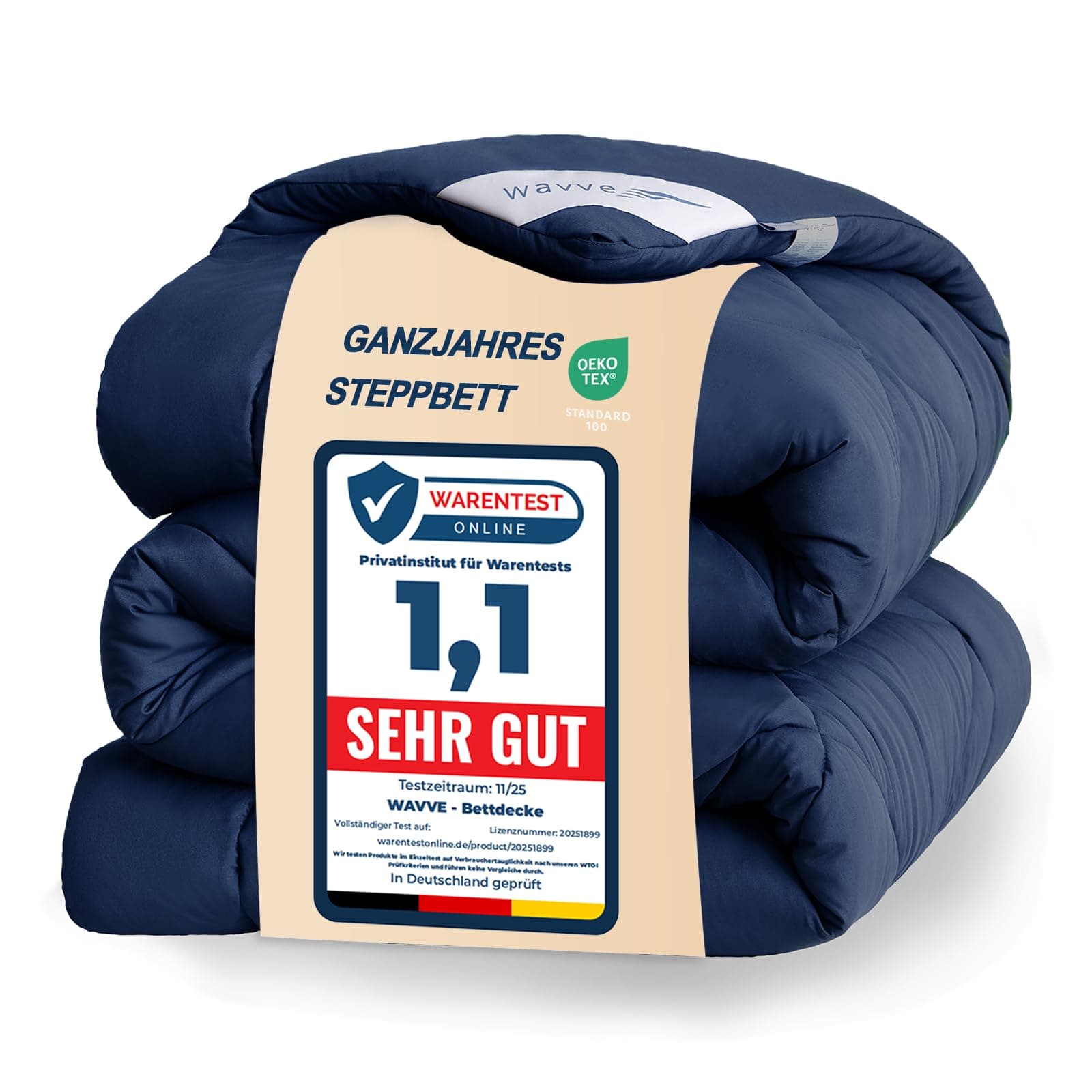 WAVVE Piumino Quattro 4 Stagioni Letto Singolo 135x200 - Piumone Autunnale Invernale 135 x 200 - Trapunta 200x135, Microfibra Sintetica, Caldo, Morbido, Blu Marino