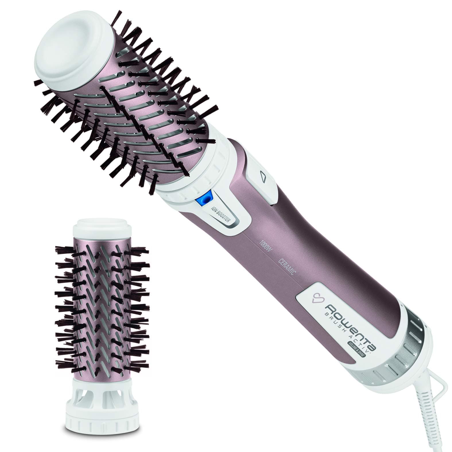 Rowenta Brosse rotative à air chaud, Poils naturels, Enduit de kératine de cachemire, Protège les cheveux, 2 accessoires inclus, Brush Activ Premium Care CF9540F0