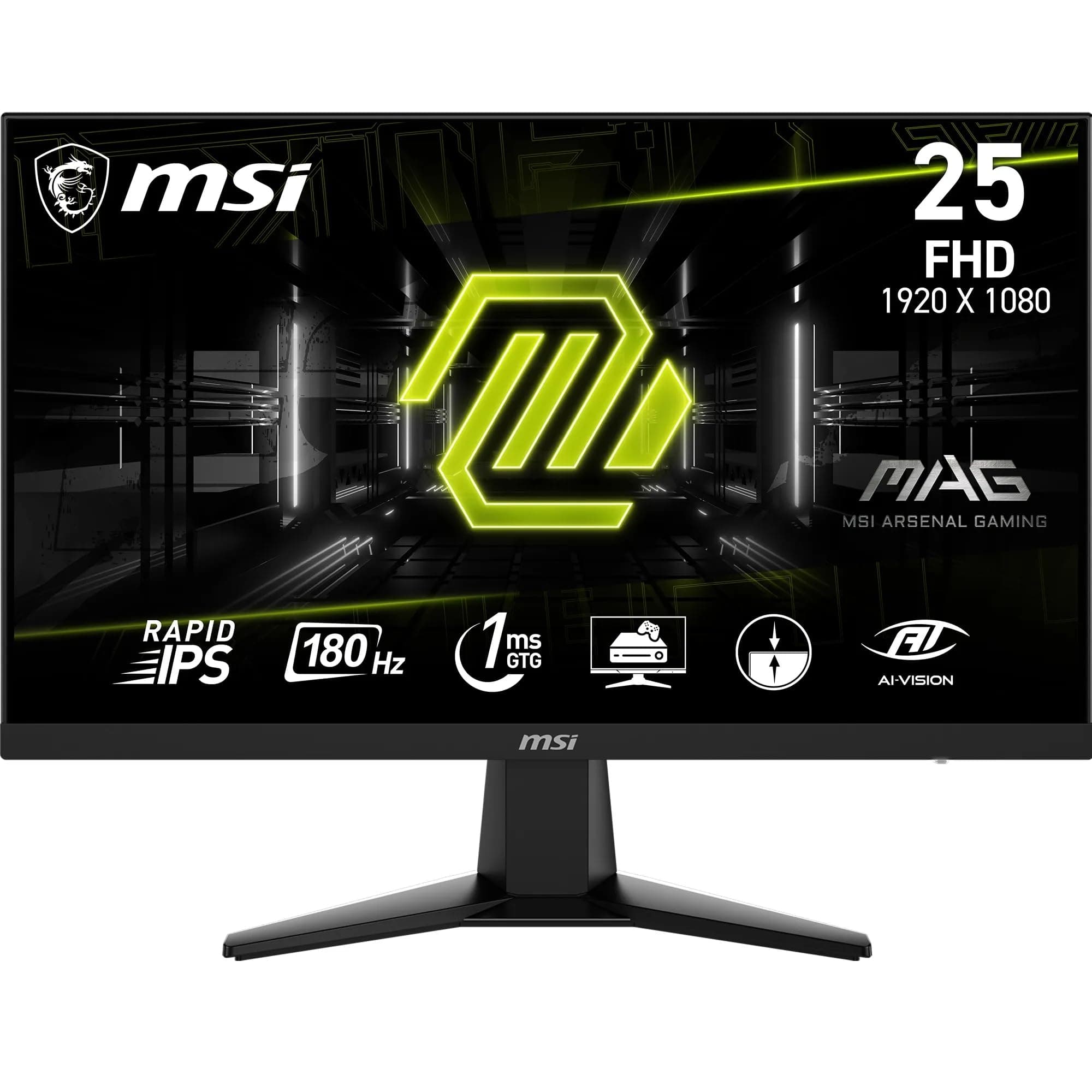 MSI MAG 256F Monitor Gaming 24,5" FHD - Pannello IPS Rapid (1920 x 1080), 180 Hz / 1ms GtG, 127% sRGB, Design senza cornice, HDR Ready - DisplayPort 1.2a, HDMI™ CEC, Nero