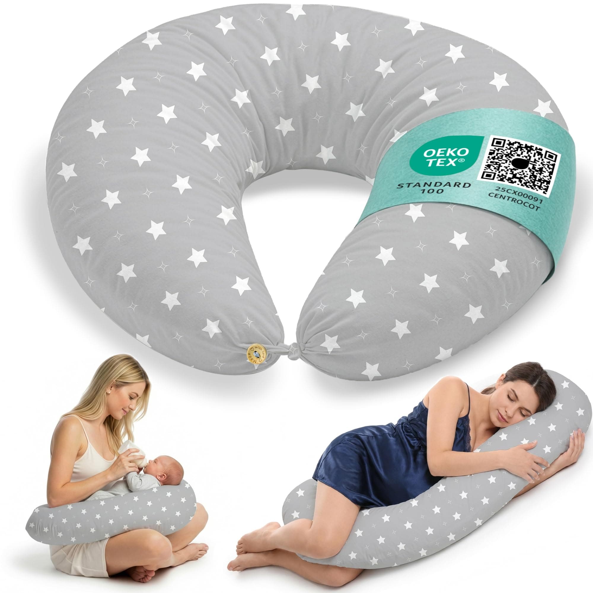 Cuscino Gravidanza e Allattamento per Dormire di Lato per Donne Incinta Idea Regalo per Neo Mamme con Federa in 100% Cotone e Morbido Riempimento Accessorio Full Body Premaman per un Sostegno Ottimale