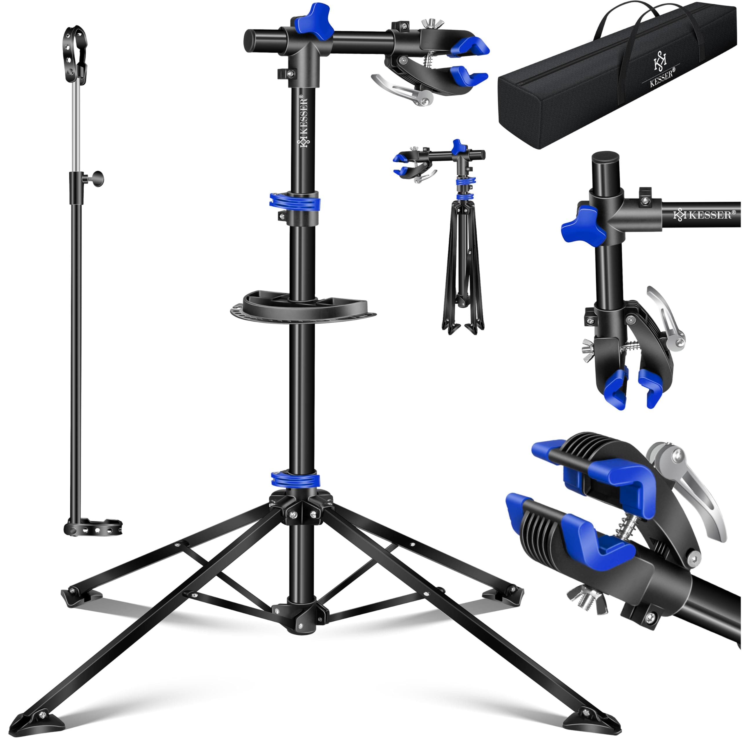 KESSER® Fahrradmontageständer Profi 50kg - 360° drehbar für E-Bike, Mountainbike & Fahrrad, höhenverstellbarer Reparaturständer, mit Werkzeugablage, Tragetasche & Schnellspanner