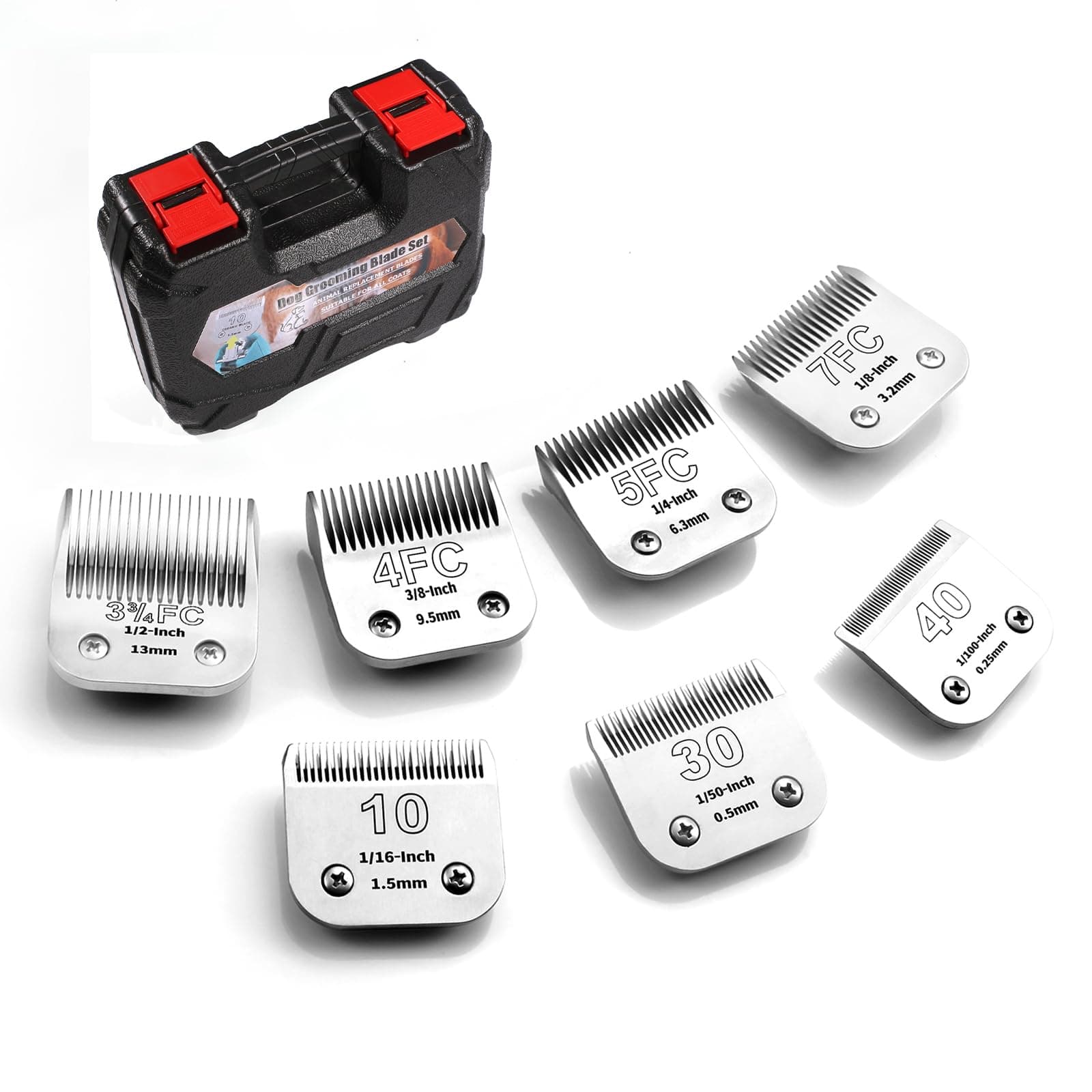 YAZIYIR Lame Staccabili per la toelettatura dei Cani in Acciaio Inossidabile, compatibili con Andis, Oster-A5, Wahl KM-10 Series, Taglia 10/30/40/7FC/5FC/4FC/3FC, 7 Pezzi