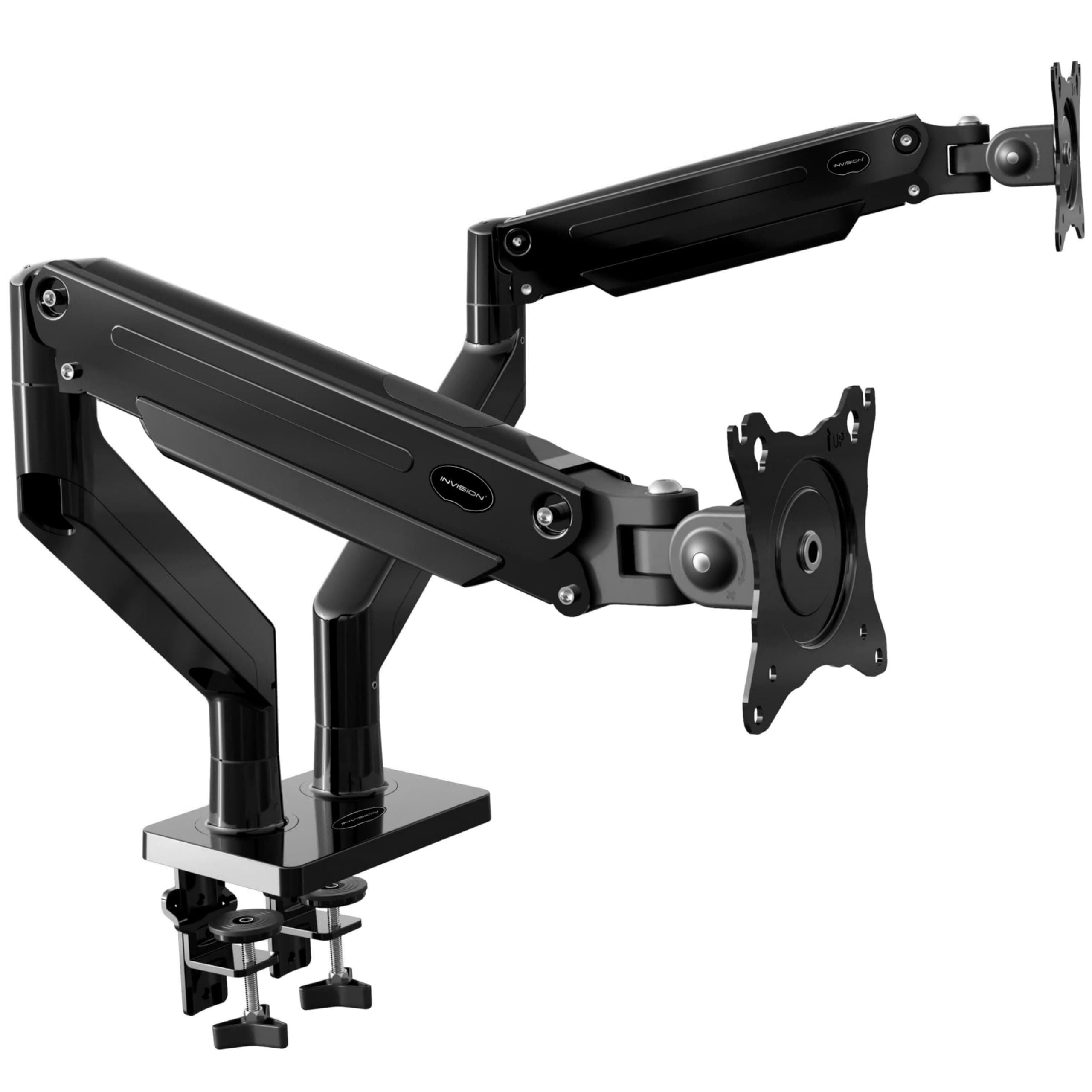 Invision Soporte Monitor Doble Brazo para Pantallas 24-35 Pulgadas, VESA 75/100mm, Altura Ajustable Inclinar Girar y Extender, Resorte de Gas Montaje de Abrazadera de Escritorio Peso 2-15kg (MX900)