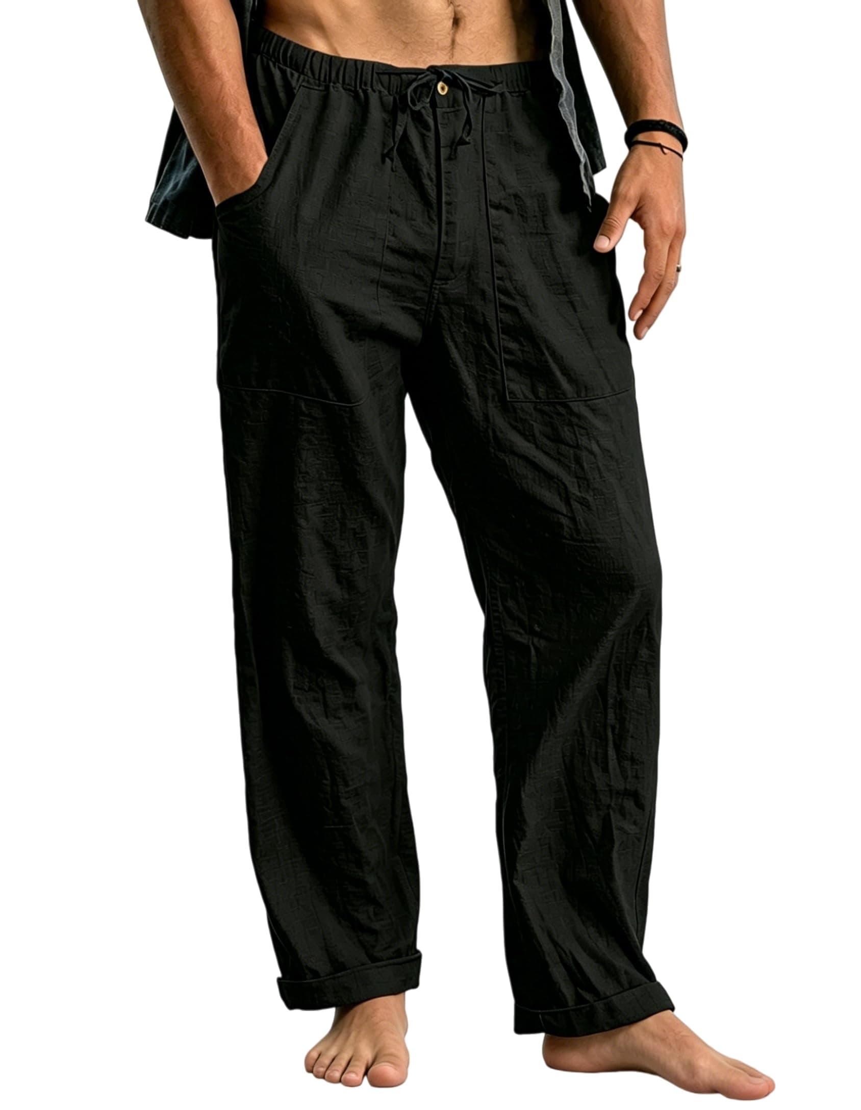 Cegerne Pantaloni in Lino Uomo Lunghi Leggeri, Pantaloni Estivi Casual con Vita Elastica e Coulisse, per Spiaggia Vacanze Medievale Vintage e Uso Quotidiano
