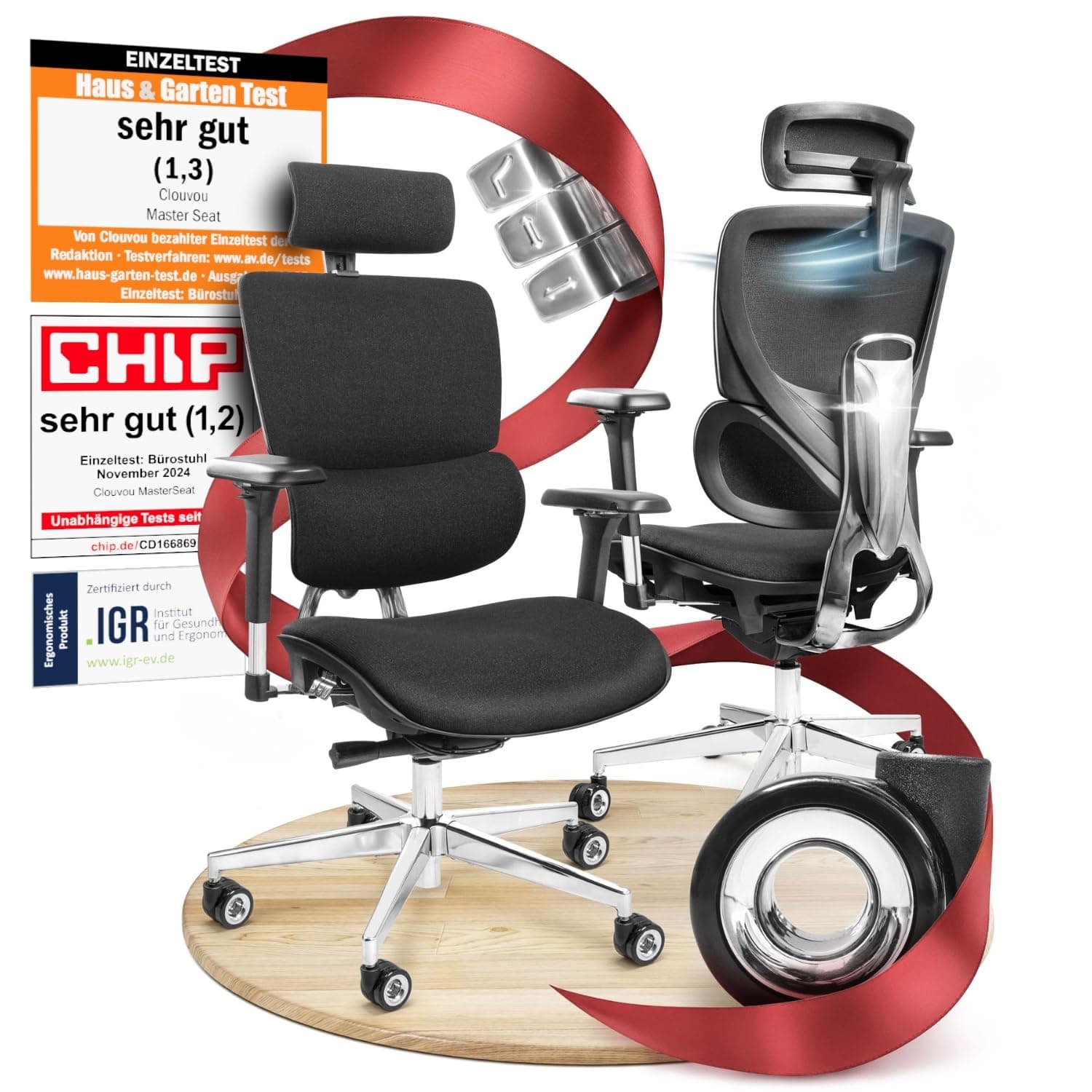 CLOUVOU MasterSeat Bürostuhl Ergonomisch [TESTSIEGER] | Drehstuhl 150kg Schreibtischstuhl | Büro Stuhl & Gaming Stuhl | Home Office Chair Ergonomic | Atmungsaktiver Computerstuhl