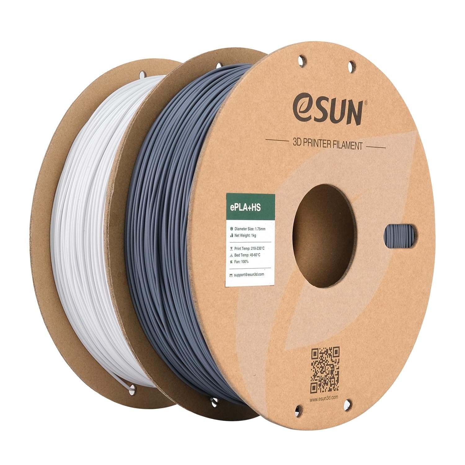 eSUN PLA+ Filamento 1.75mm, Filamento de Alta Velocidad Precisión Dimensional +/- 0.03mm, 1KG por Carrete, 2 Carretes para Impresoras de Alta Velocidad,Blanco Frío y Gris