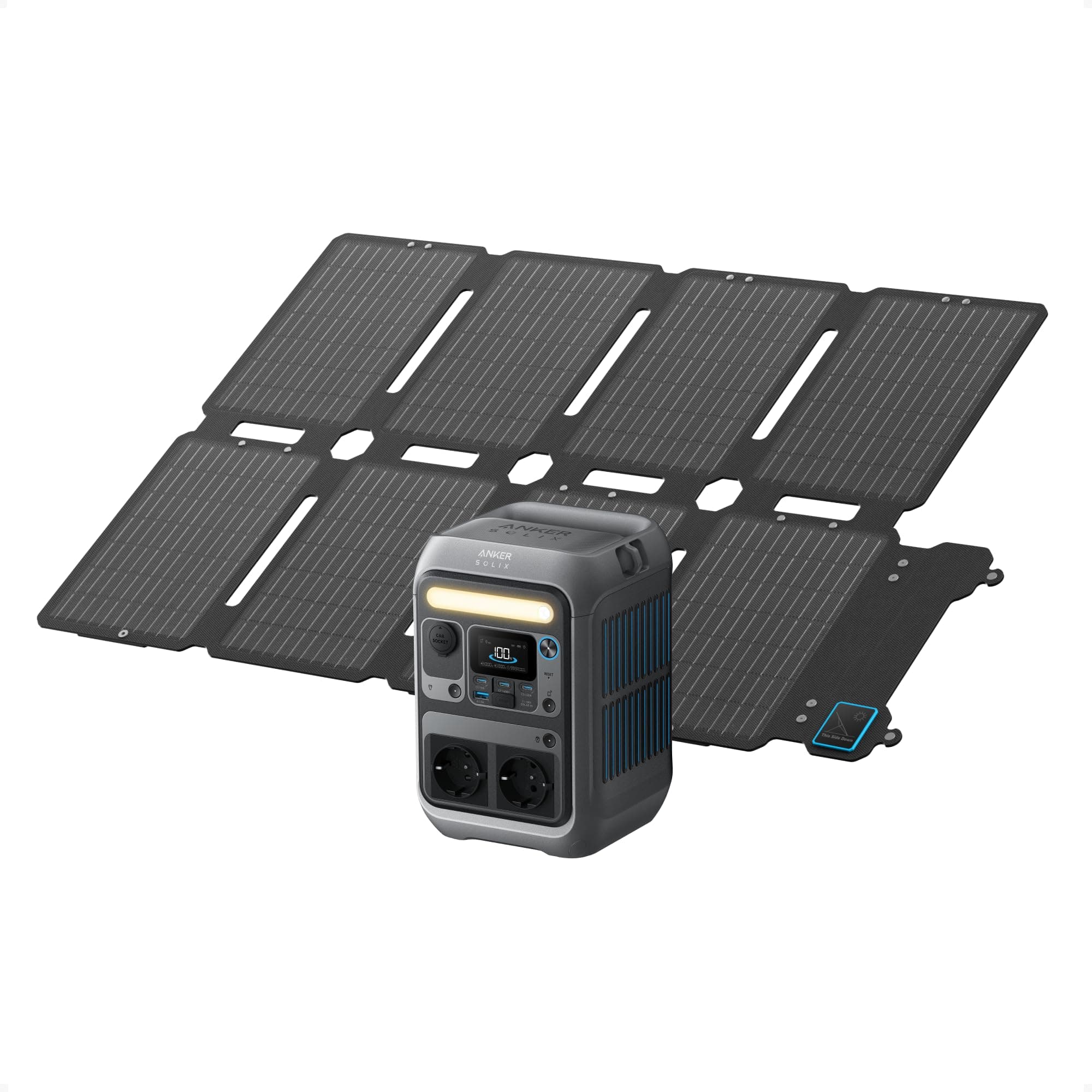 Anker SOLIX C300 Tragbare Powerstation + 100W Solarpanel, 288Wh LiFePO4 Akku, 300W (Max 600W) Solargenerator Bundle, 140W Beidseitige Schnellladeleistung, Für Camping, Reisen, Notfälle & unterwegs