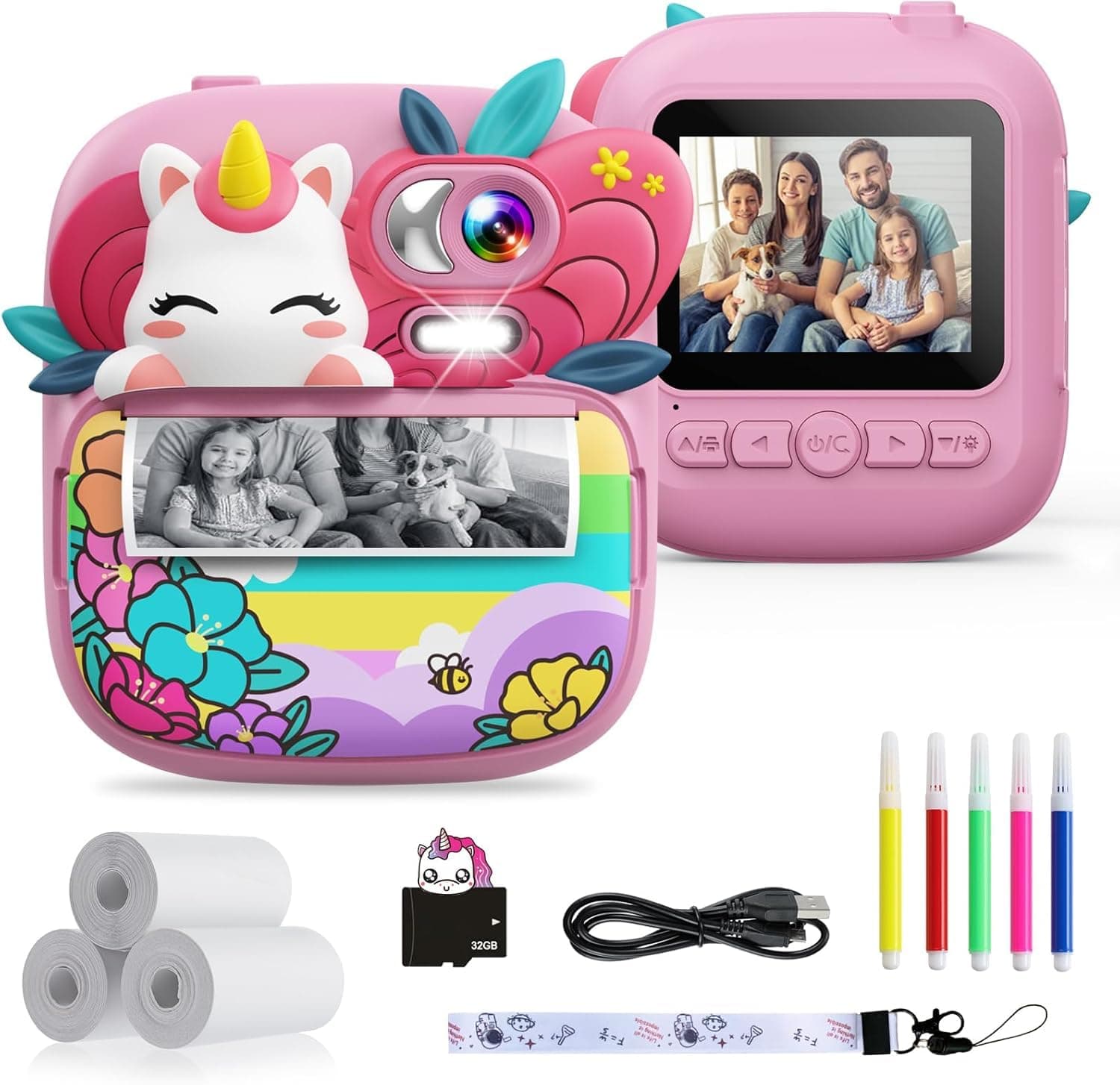 TIATUA Macchina Fotografica Bambini Istantanea, 2.4 Pollici 1080P HD Fotocamera Bambini con 32GB Scheda & Carta da Stampa, Regali per bambini dai 3 ai 12 anni