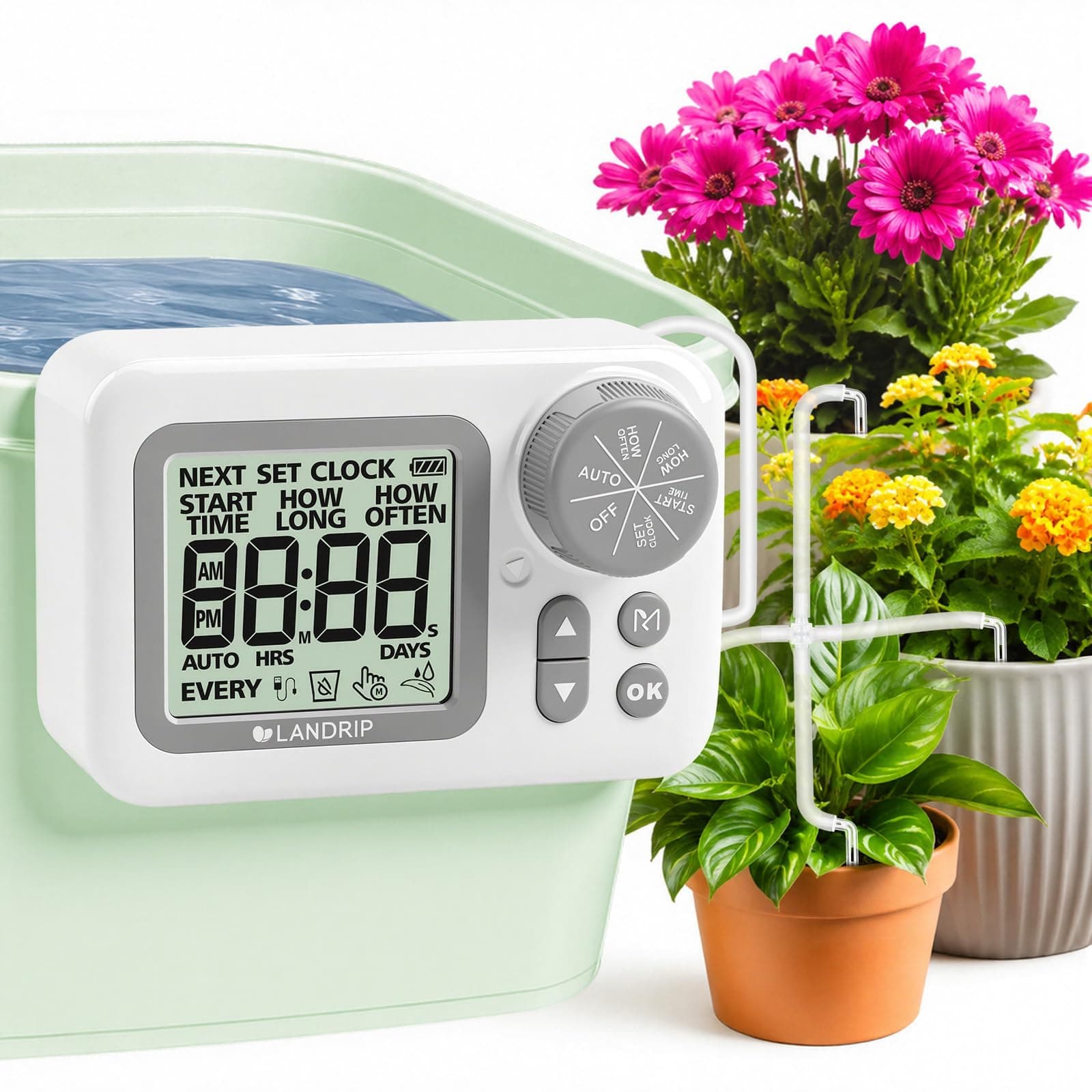 Landrip Sistema de Riego Automático, Riego Automatico Macetas Interior para 15 Plantas en Maceta, Kit de Riego por Goteo Automático Recargable para Plantas de Interior, Balcón, Riego de Vacaciones