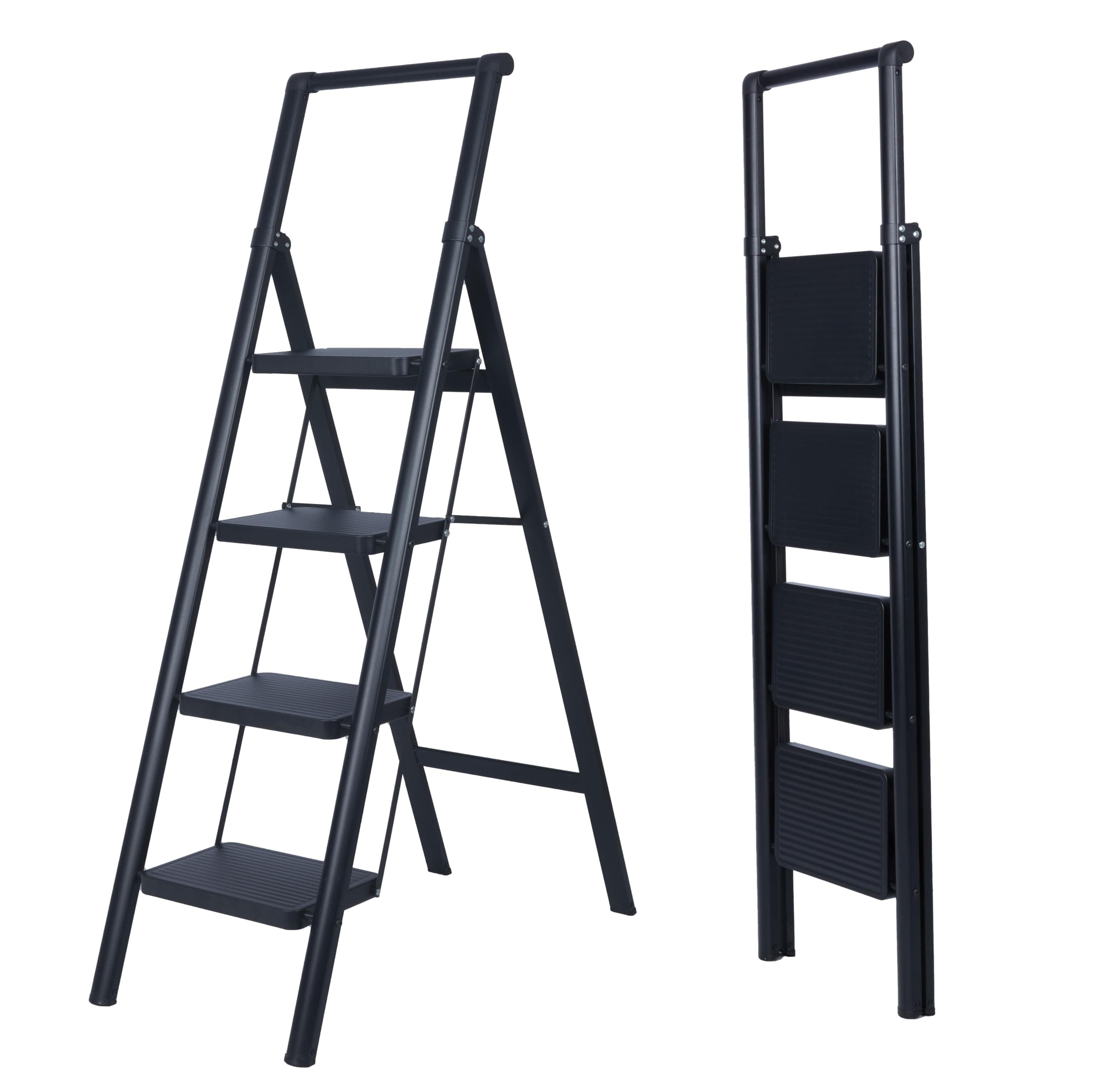 UZIRO Escalera Plegable 4 Peldaños, Liviana y Compacta, Diseño Decorativo, Peldaños Anchos Antideslizantes, Ideal para Uso en Hogar, Cocina y Oficina, Fácil de Guardar