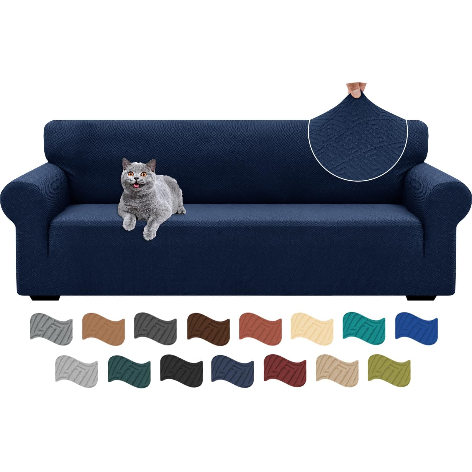 Ystyle Copridivano 4 Posti Con Braccioli, Super Elasticizzato Copri Divano, Copridivano Antigraffio Gatto, Copridivani Antiscivolo Antimacchia, Universale Sofa Cover Moderno, Blu Scuro