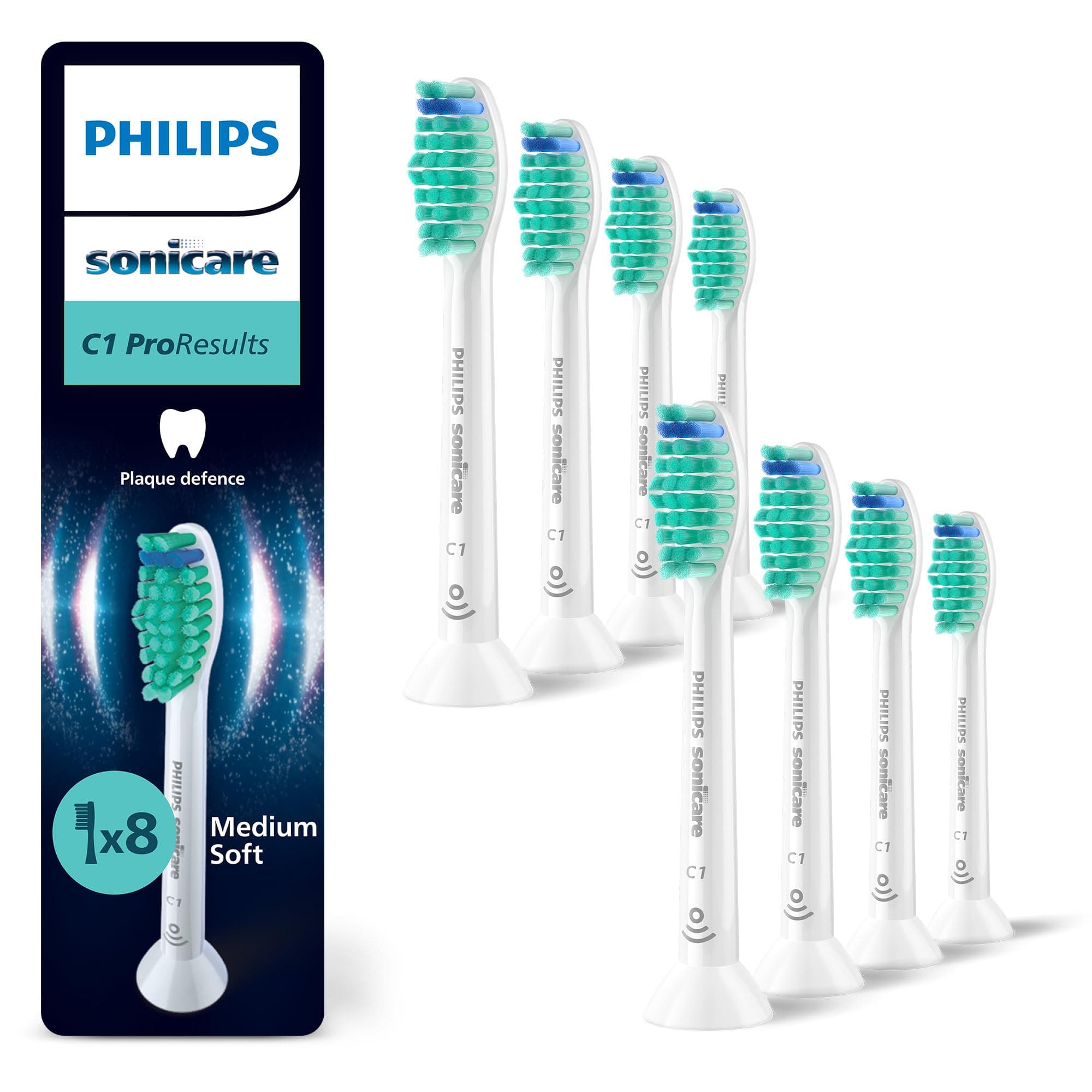 Philips Sonicare C1 ProResults - têtes de brosse à dents de rechange d'origine, blanc, lot de 8, HX6018/87
