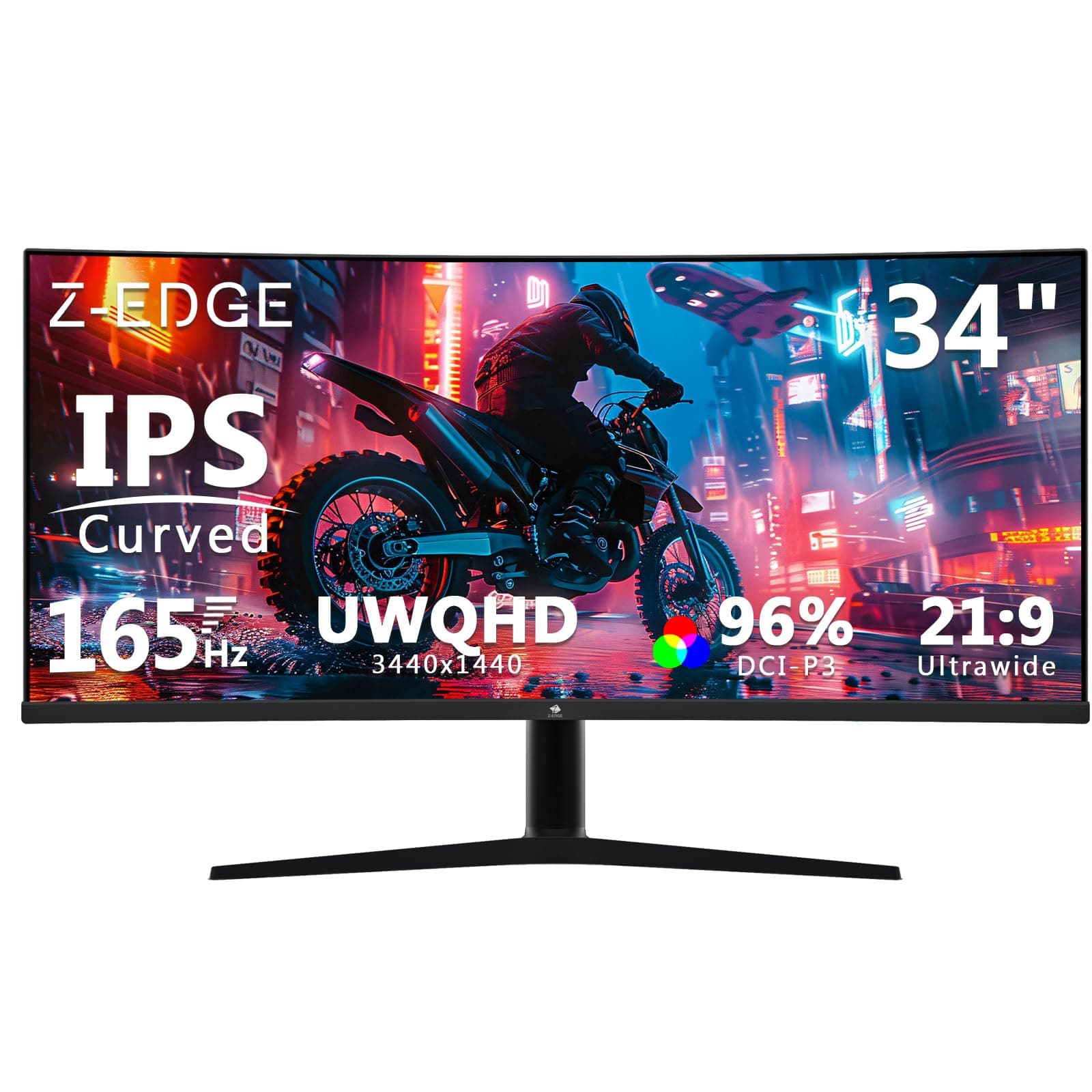 Z-Edge Ecran PC Gamer Incurvé 34'', 3440x1440, 165Hz(DP1.4×2), Dalle IPS, 96% DCI-P3, FreeSync, G-Sync, 120% sRGB, Moniteur Ultrawide 21:9, Hauteur/Inclinaison Réglable, Rotatif, 100Hz (HDMI2.0×2)