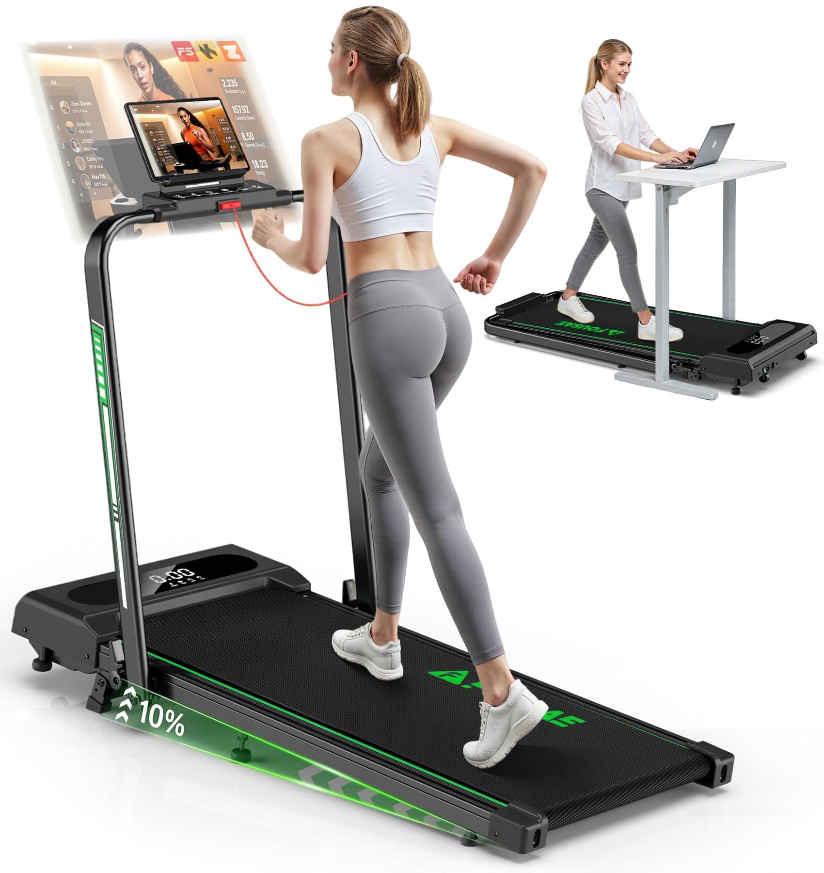 Tapis Roulant Elettrico Pieghevole 1-12km/h, 5 in 1 tapirulan con Inclinazione, Salvaspazio Con Doppio Display LED, Supporto per App e Tablet, Telecomando, Nessuna Installazione Richiesta