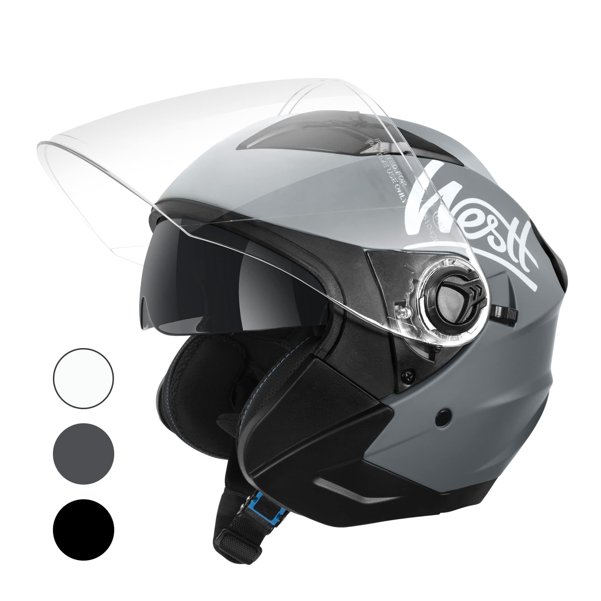 Westt Jet Casco Moto Hombre Mujer Casco de Moto con Doble Visera capacete Casco Jet Scooter Trail, Certificado ECE Dot, Tallas S-XL