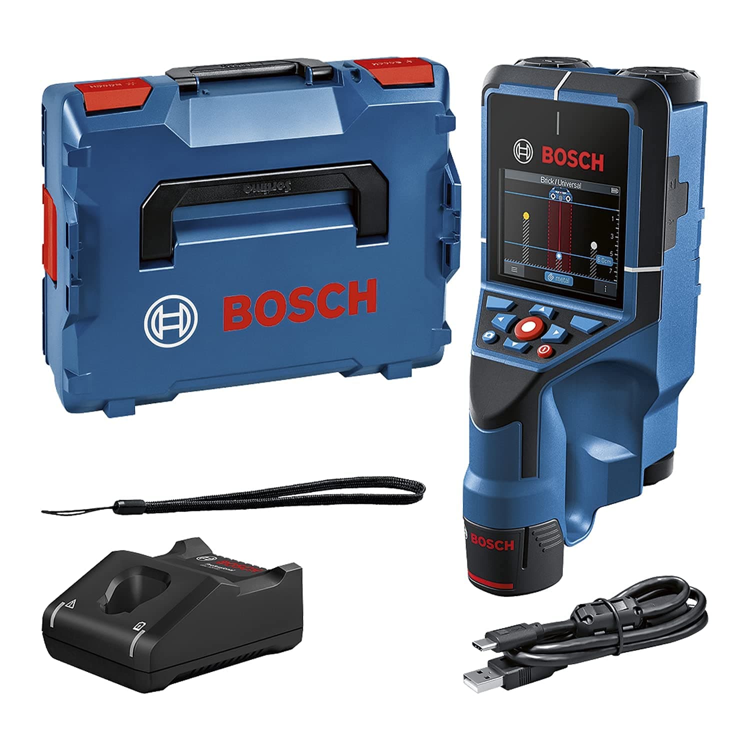 Bosch Professional 12V System Wall Scanner D-tect 200 C | Batteria da 12 V, localizzazione di cavi (non tensioni), metallo, plastica, legno, cavità, cavo USB-C, L-Boxx