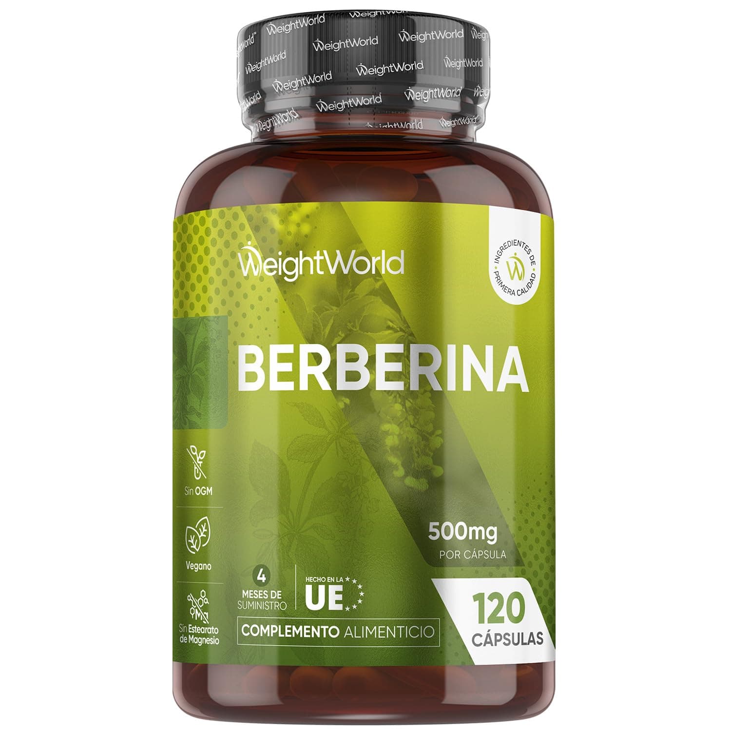 Berberina 500mg - 120 Cápsulas, 85% de Berberina Rica en Alcaloides - Para 4 Meses de Suministro - Suplemento de Berberine Apto para Veganos, Sin Alérgenos, Sin Gluten y Sin OGM