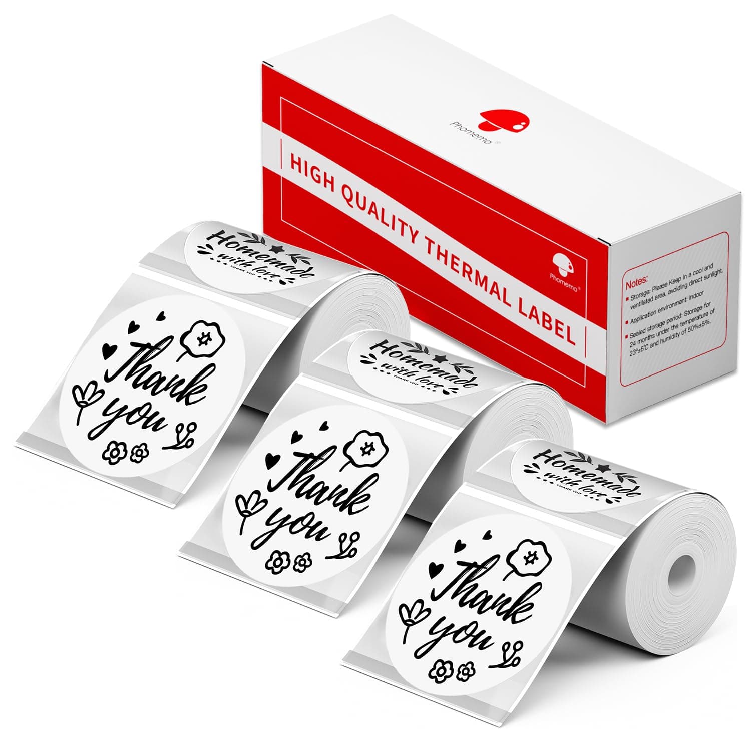 3 Rolle Phomemo M110 Etikett Multifunktional Thermo Etikett selbstklebendes Etikett, kompatibel mit Phommeo M200/M110/M120/M220/M221, 40 x 40 mm,180 Etiketten/Rolle