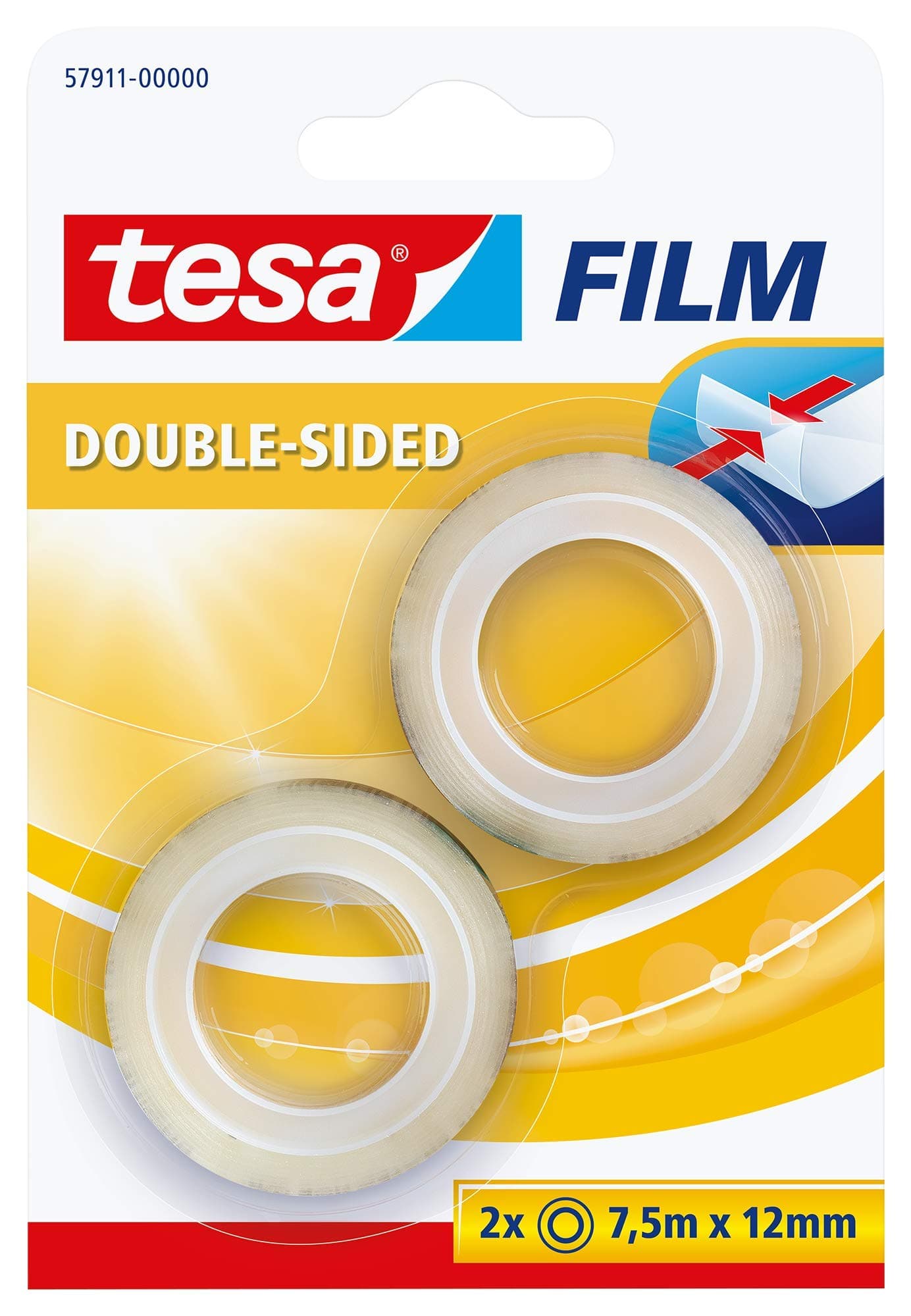 tesa tesafilm doppelseitig im 2er Pack - Doppelseitiger Klebefilm für Fotos, Papier und leichte Kartonagen - transparent - 12 mm breit, 2 x 7,5 m