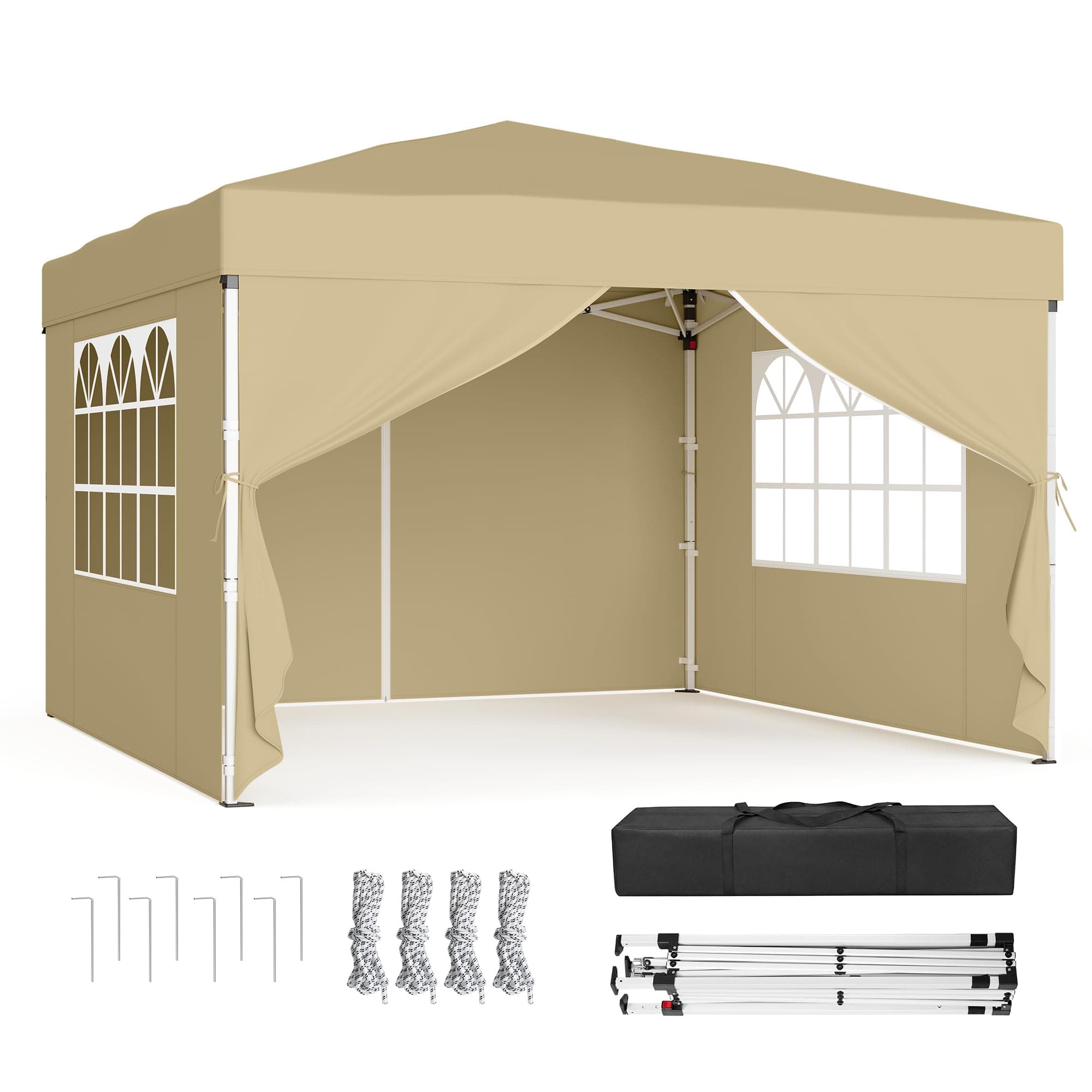 SONGMICS Tonnelle, Chapiteau Pliable, Protection Solaire, Résistante aux Petites Pluies, Portable, avec Parois Latérales, pour Cour, Jardin, Marché, 3 x 3 m, Beige GCT104LZ01